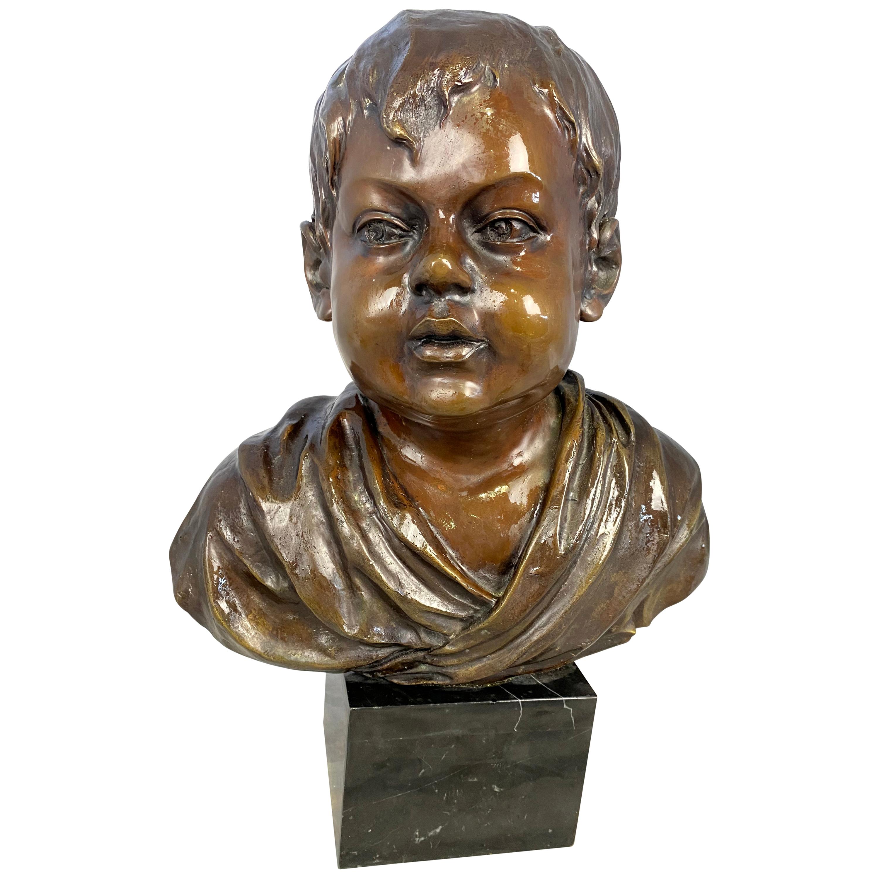 Bronze Bust of a Young Boy, Signed by O’Brian, 20th Century For Sale