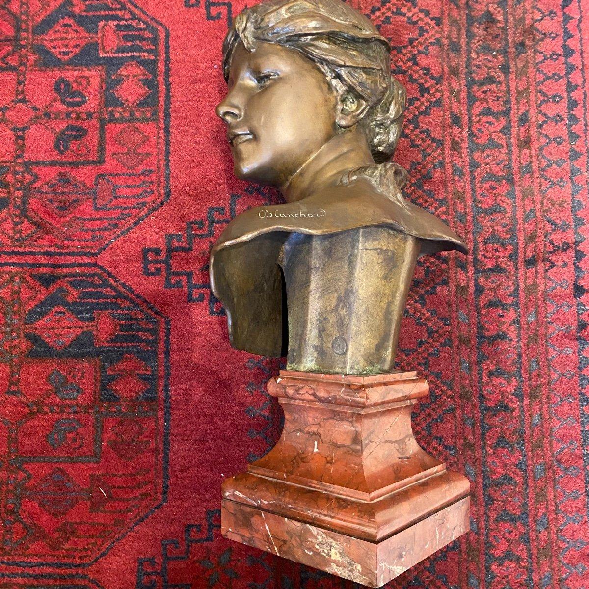 Bronze Bust of a Young Woman on a Marble Base by Jules Blanchard  For Sale 4