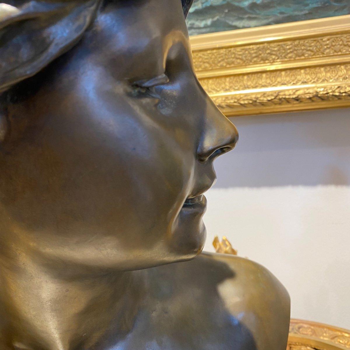 French Bronze Bust of a Young Woman on a Marble Base by Jules Blanchard  For Sale