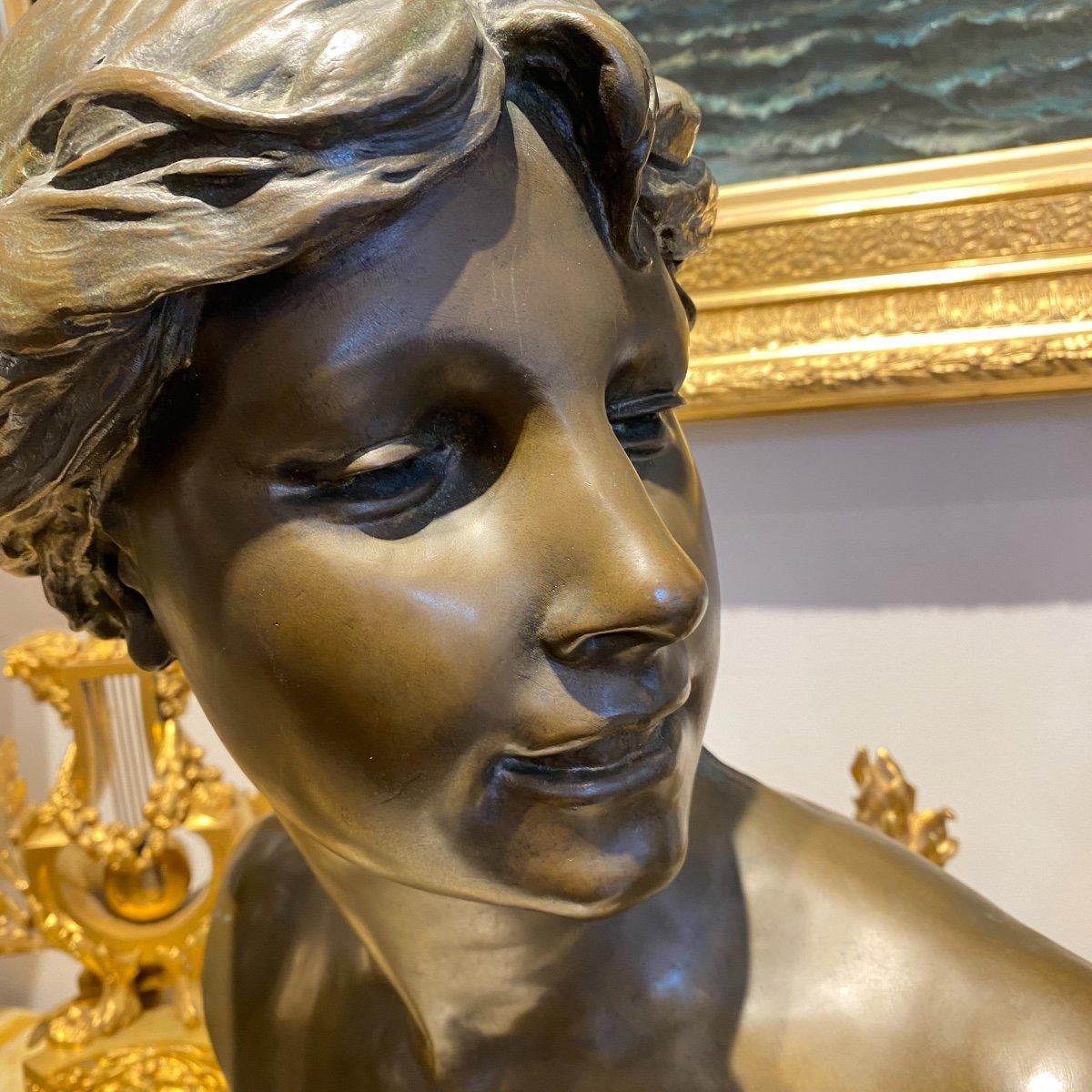 Bronze Bust of a Young Woman on a Marble Base by Jules Blanchard  For Sale 1