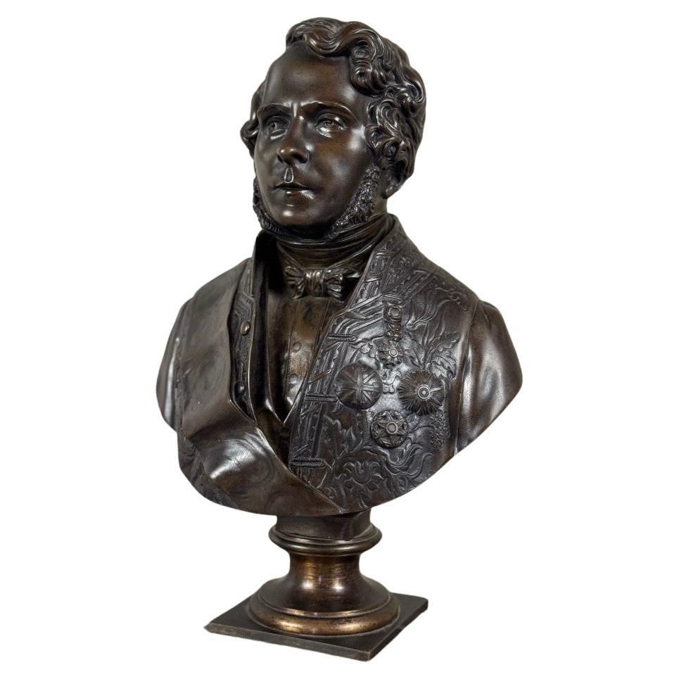 Bronze bust of Admiral Hucos, signed Dubray 1854 For Sale