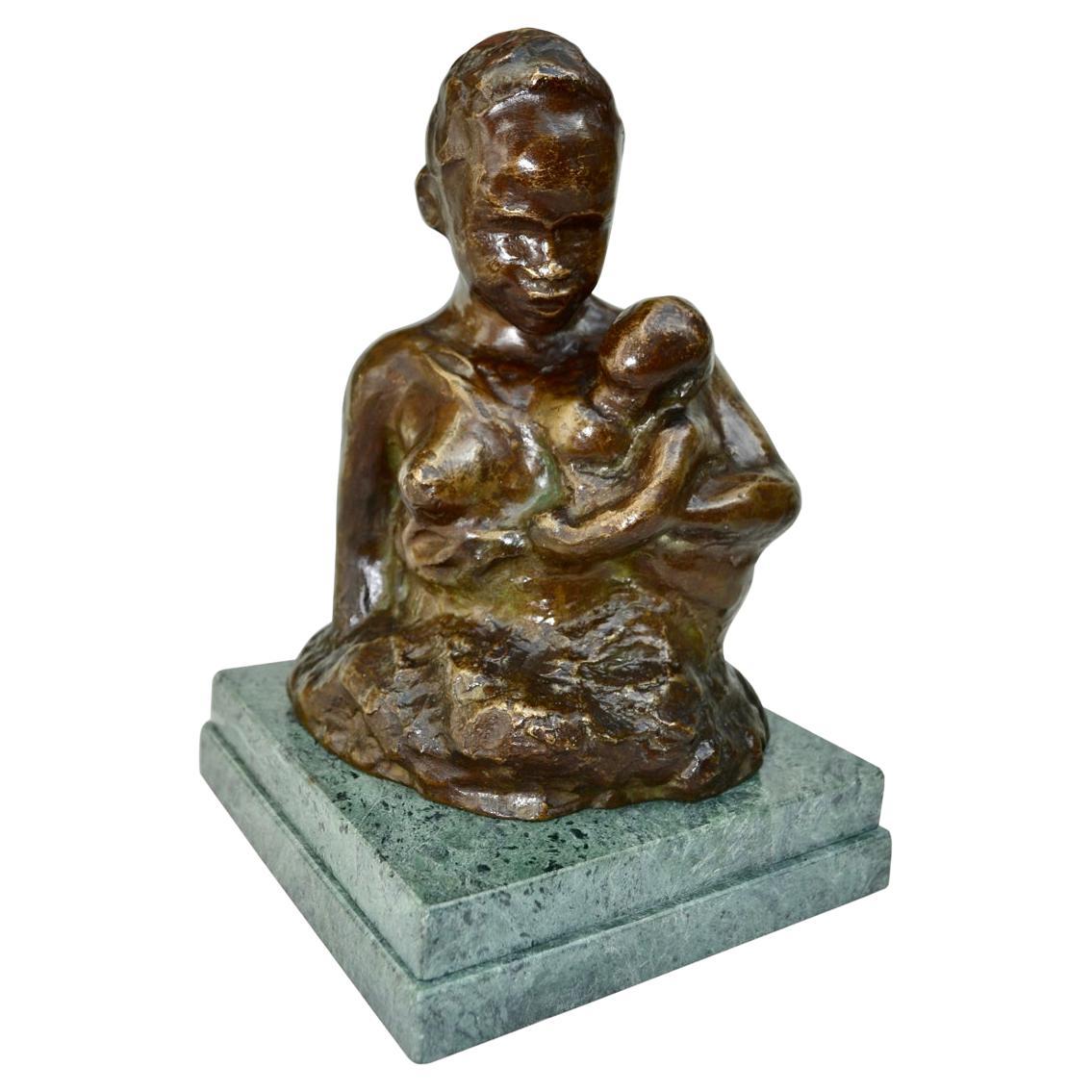 Art Nouveau Bronze Bust of an African Mother Breastfeeding her Child signed Gardon For Sale