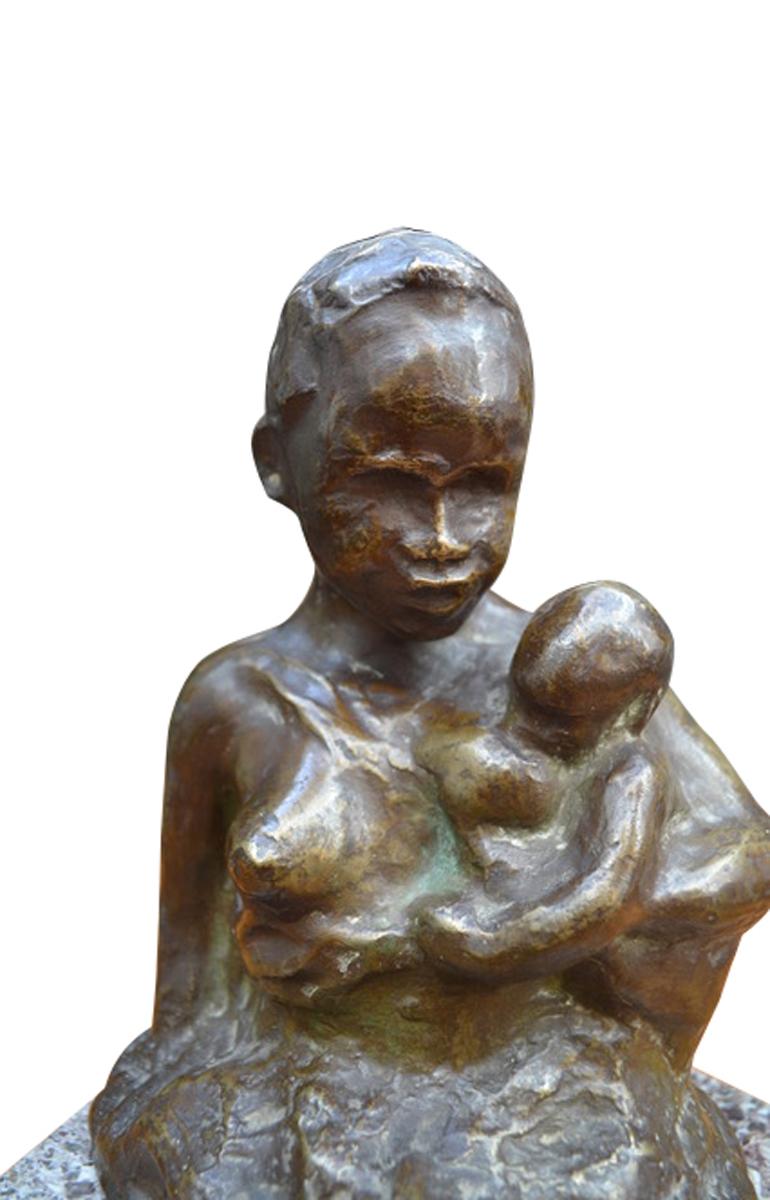 Cast Bronze Bust of an African Mother Breastfeeding her Child signed Gardon For Sale