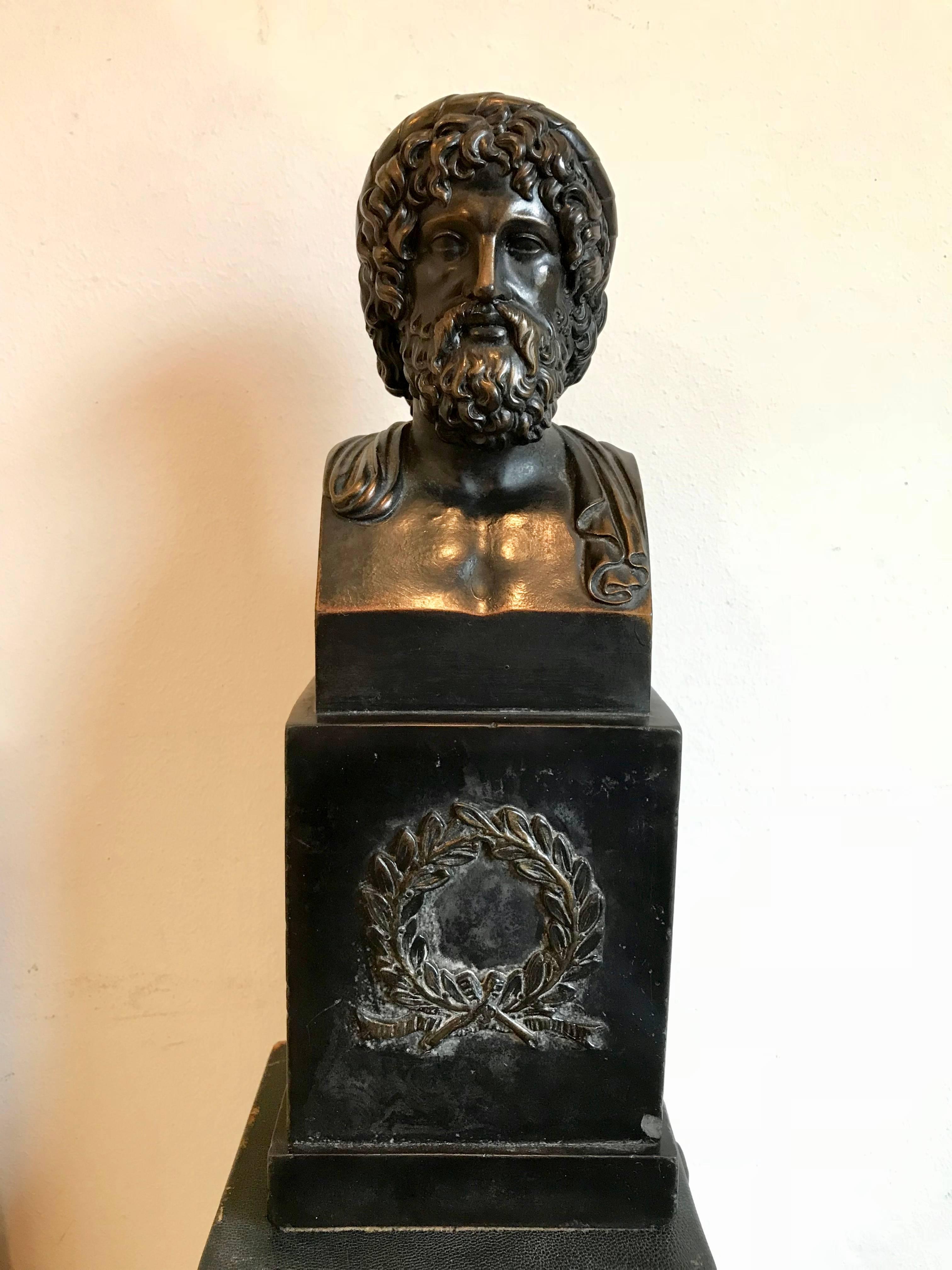 Bronze Bust of Asclepius, Greek God of Healing, Medicine and Physicians In Good Condition In Stamford, CT