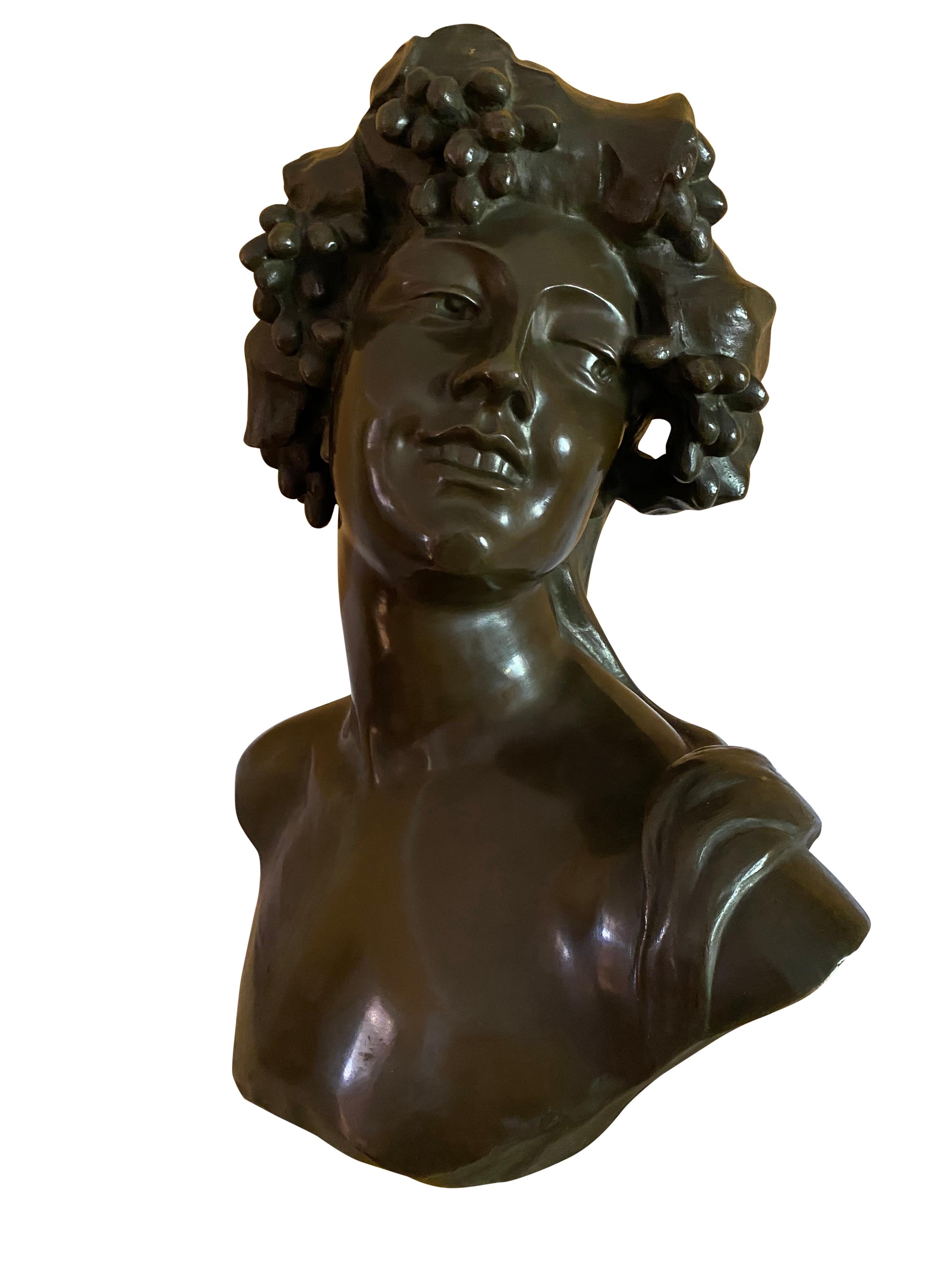 Bronze Bust of Bacchus the God of Wine and Intoxication, 19th Century For Sale 2