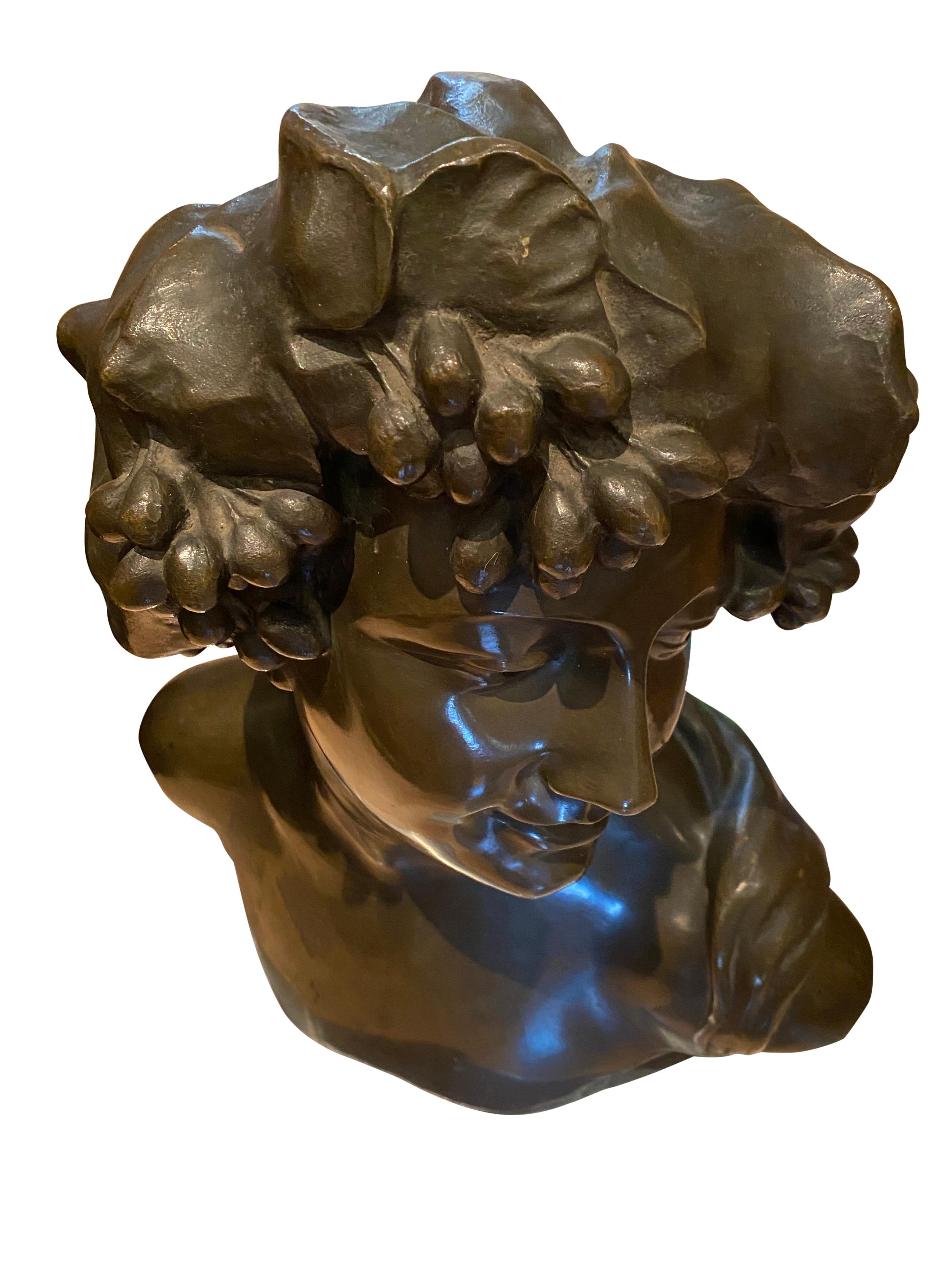 Bronze Bust of Bacchus the God of Wine and Intoxication, 19th Century For Sale 3