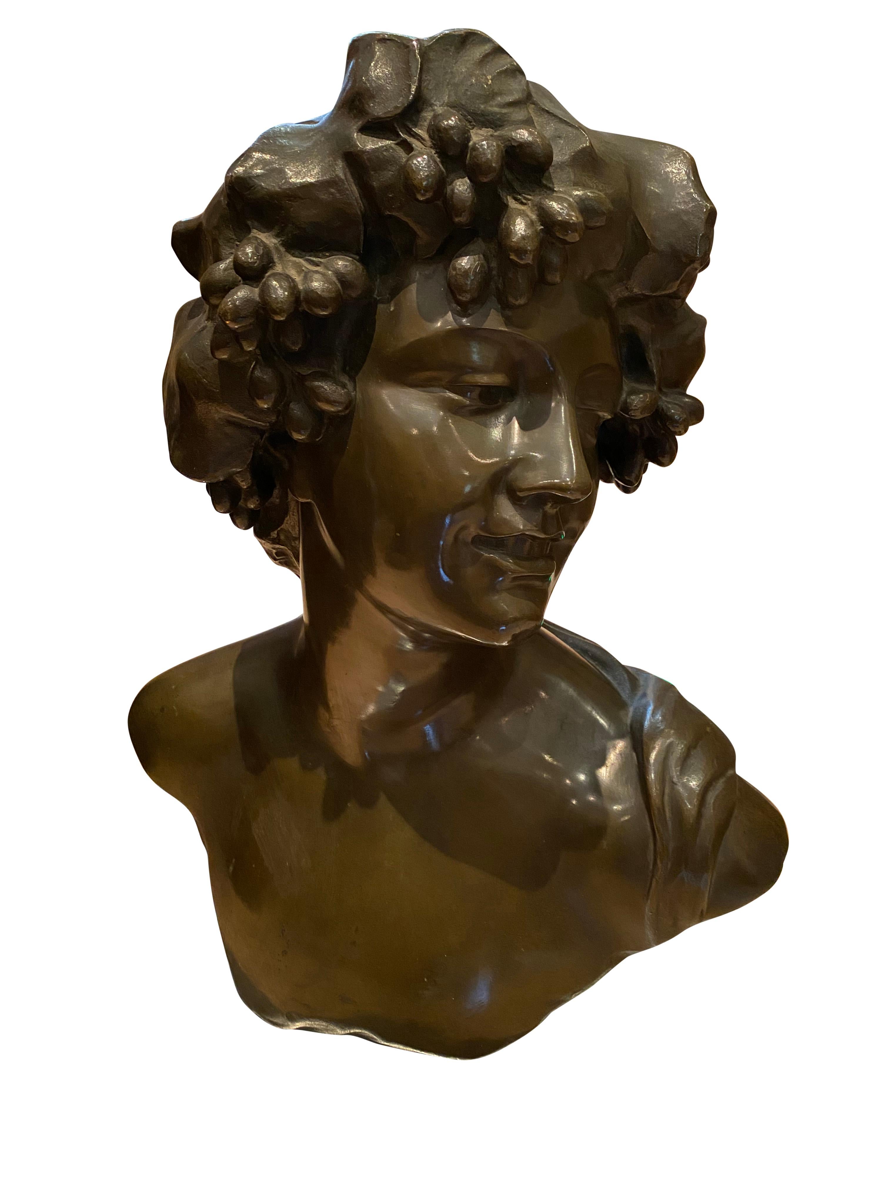 Bronze Bust of Bacchus the God of Wine and Intoxication, 19th Century For Sale 4