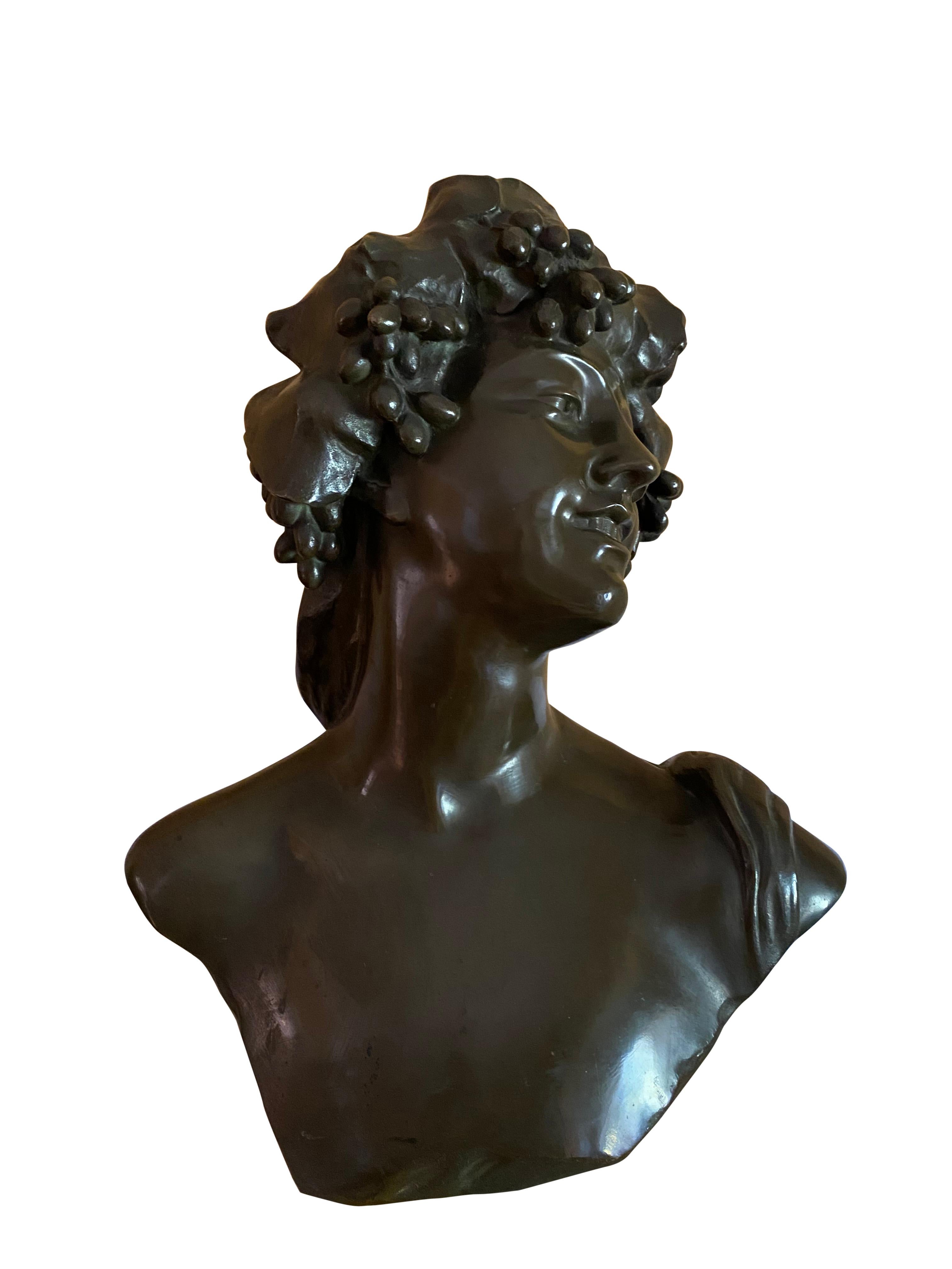 Bronze Bust of Bacchus the God of Wine and Intoxication, 19th Century For Sale 5
