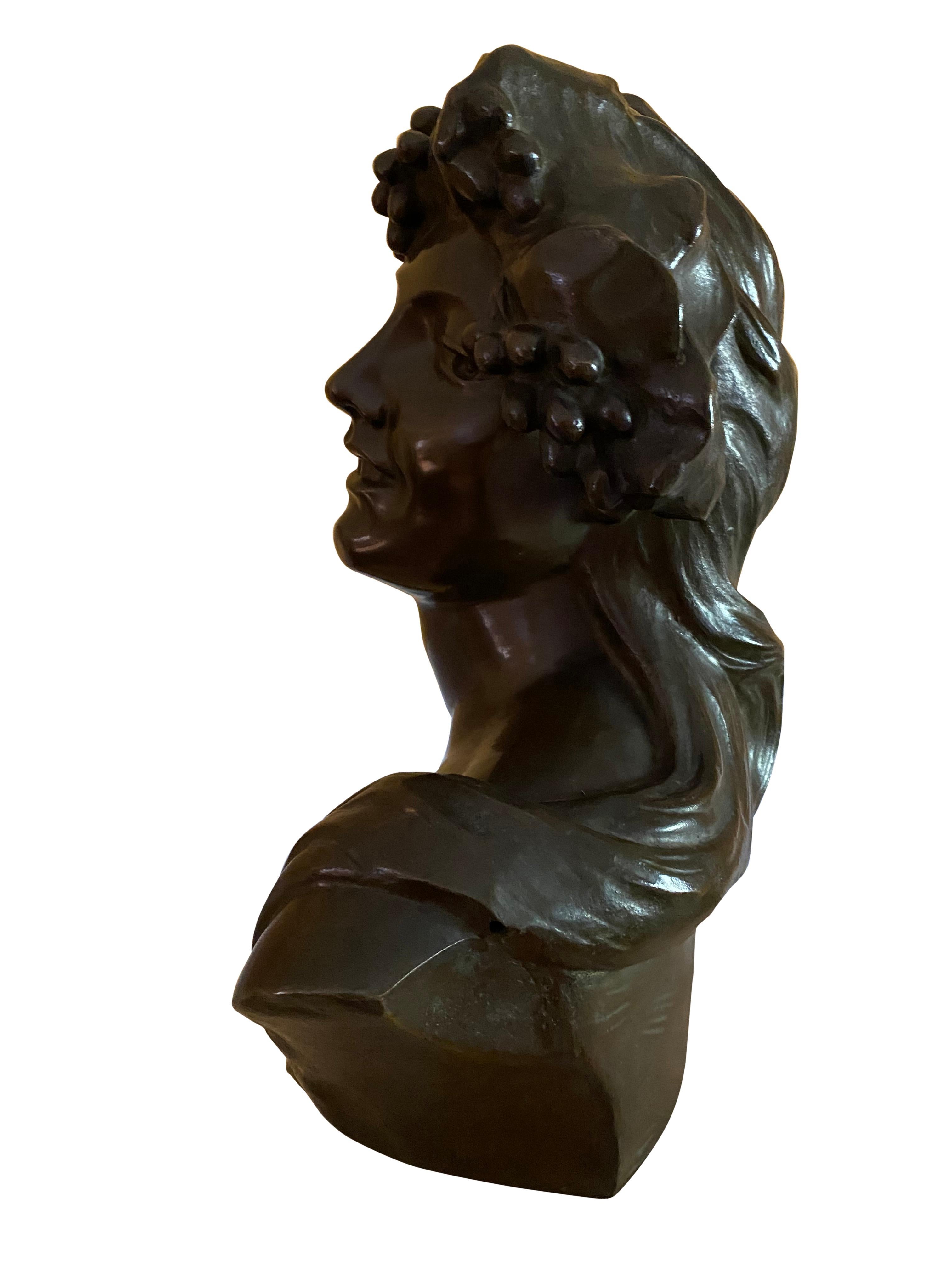 Bronze Bust of Bacchus the God of Wine and Intoxication, 19th Century In Excellent Condition For Sale In London, GB