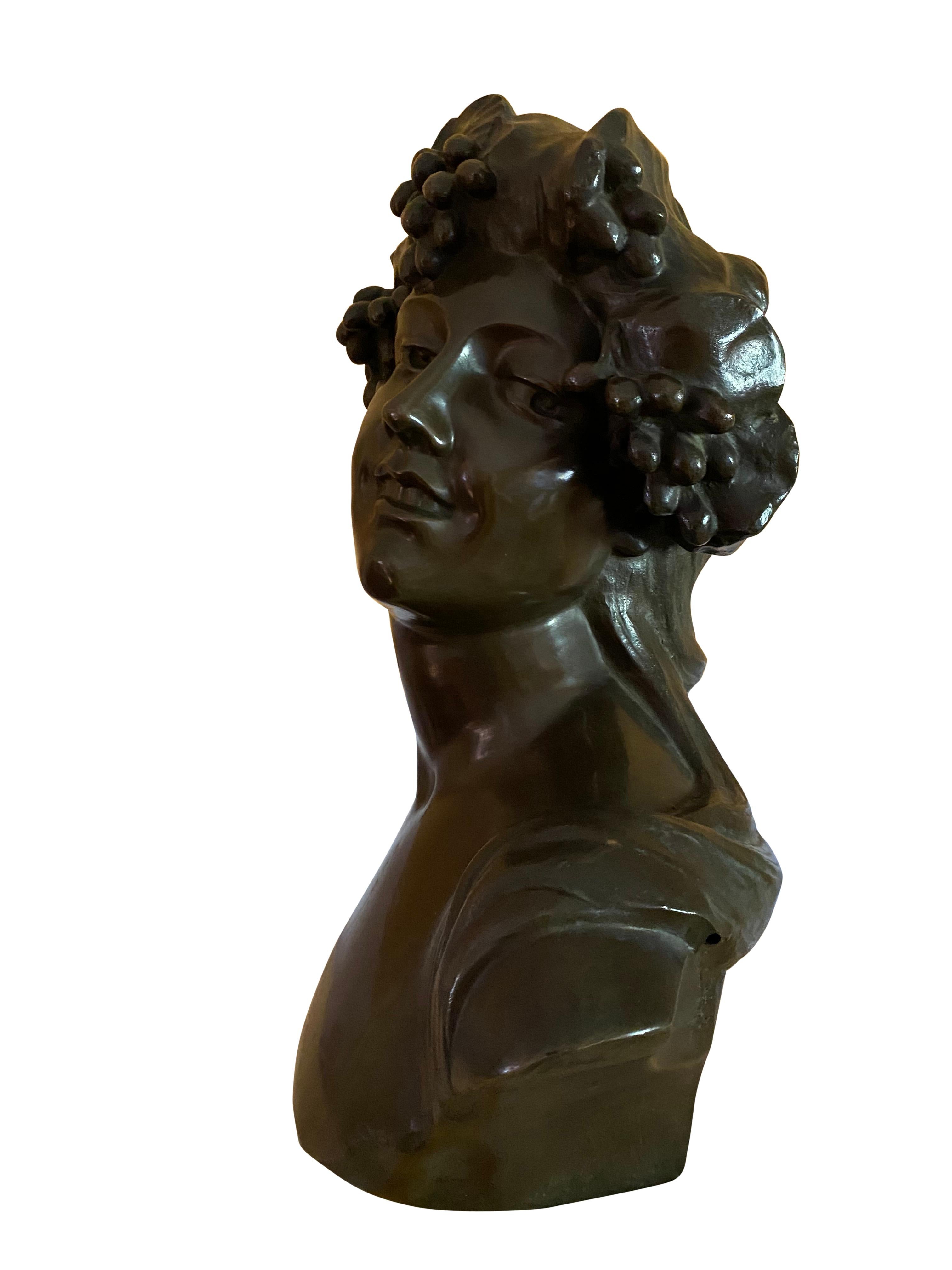 Bronze Bust of Bacchus the God of Wine and Intoxication, 19th Century For Sale 1