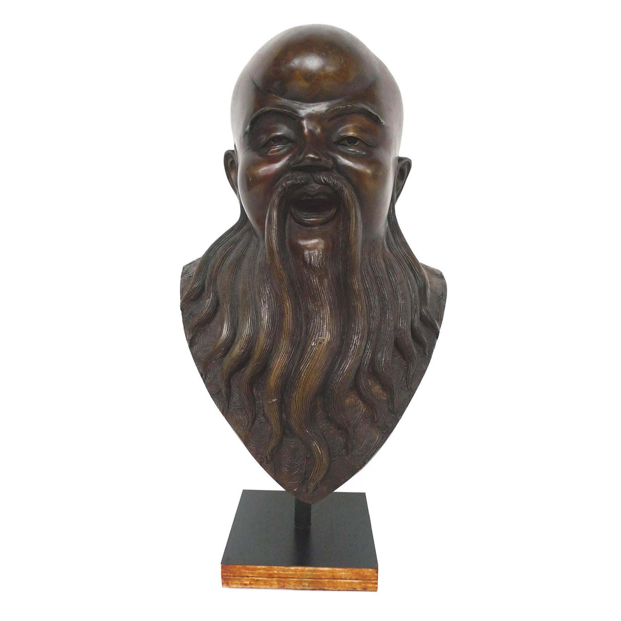 Bronze Bust of Chinese Deity For Sale