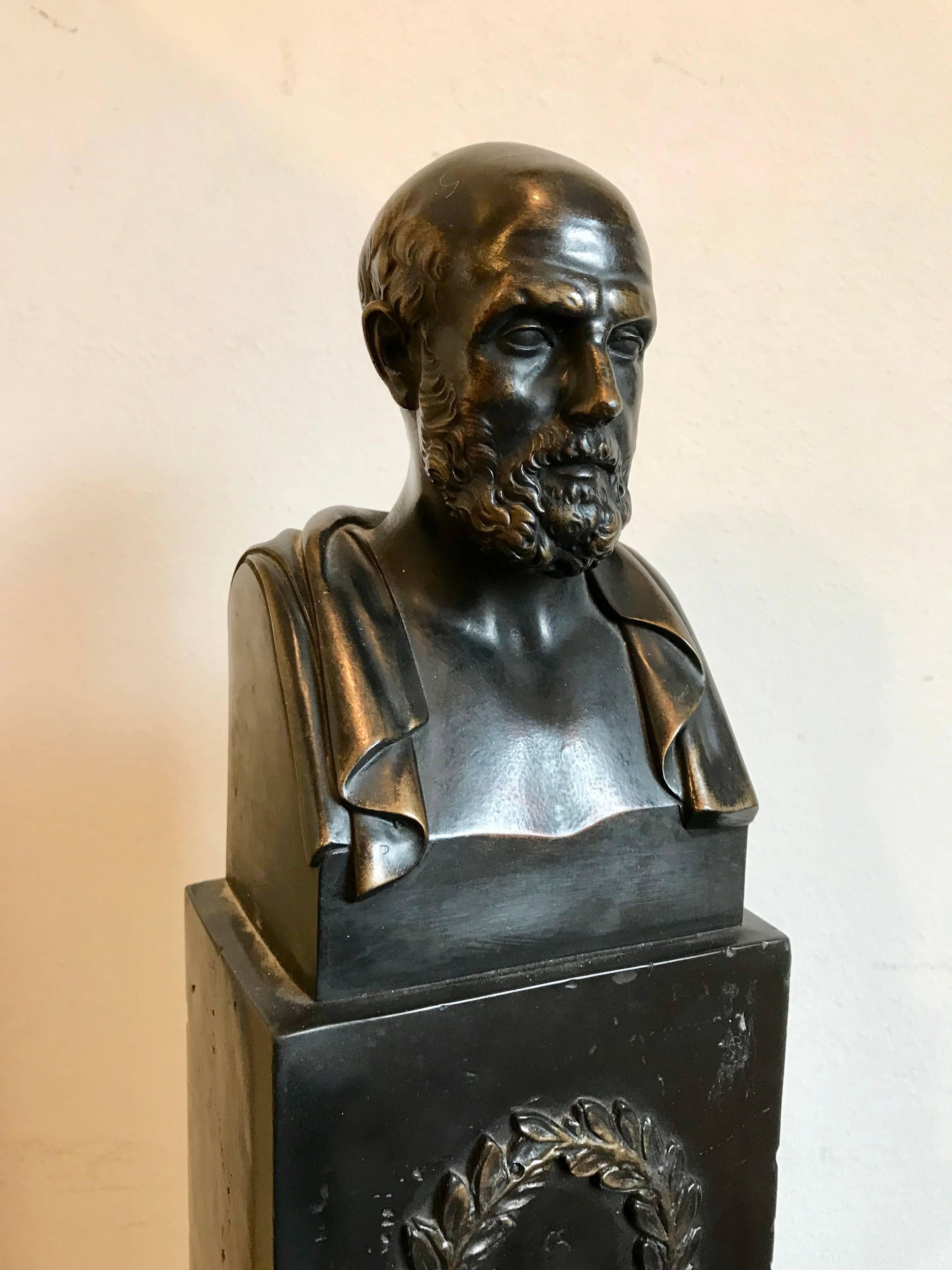 Italian Bronze Bust of Hippocrates 