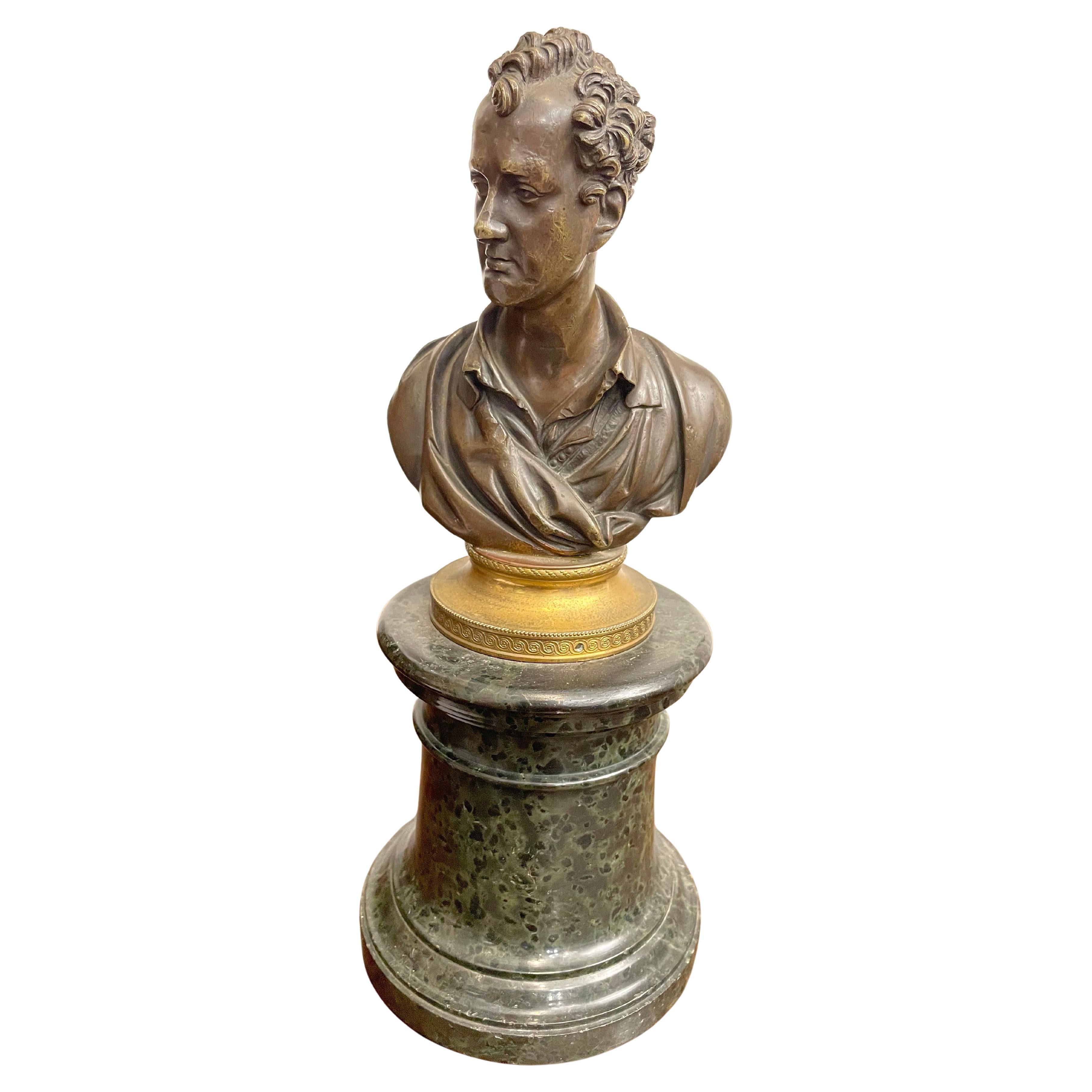 Buste de Johan Joachim Winckelmann sur un piédestal en marbre Verde 20ème siècle
