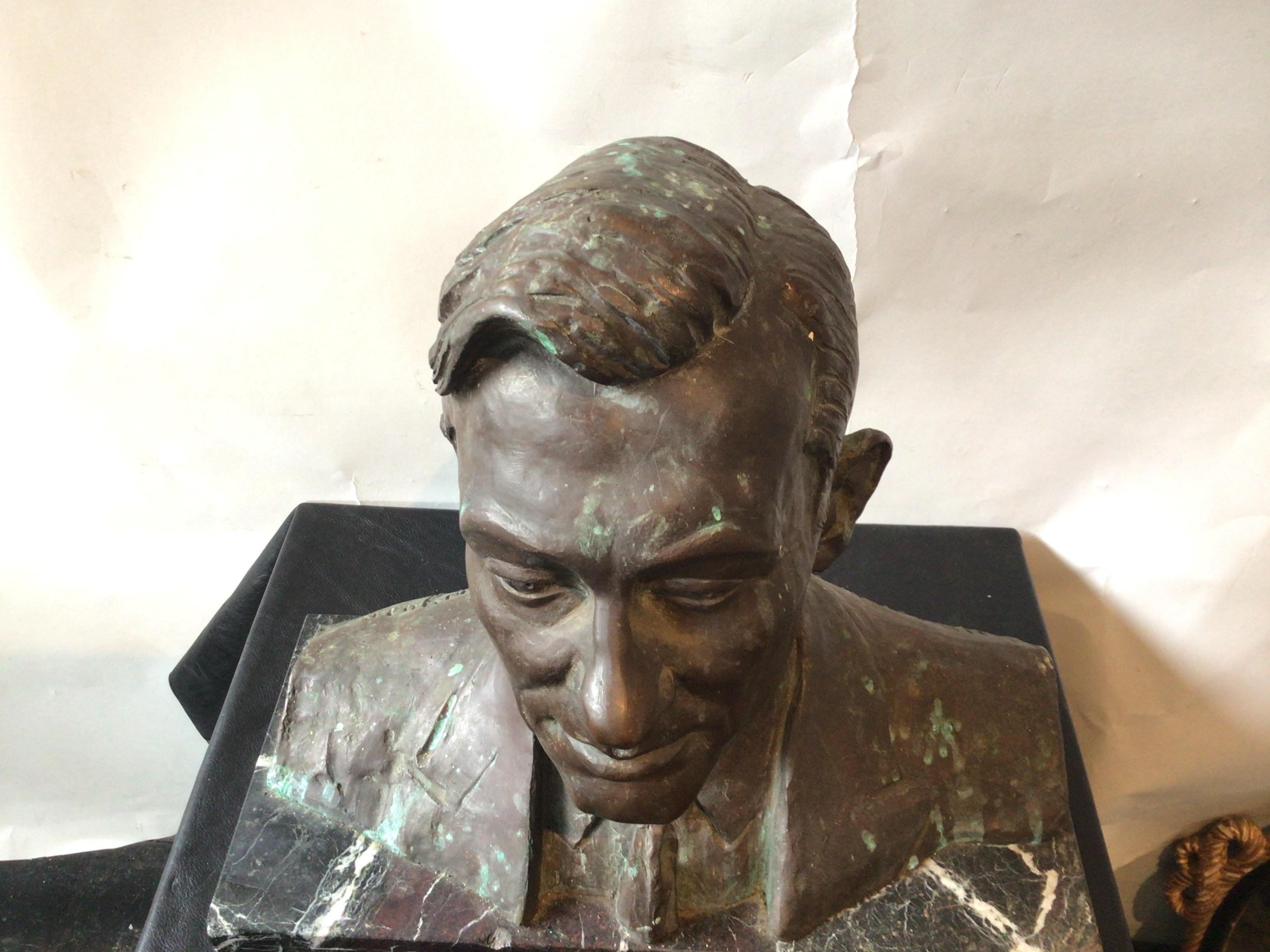 Bronze Bust Of Man On Marble Base Signed By The Artist For Sale 7