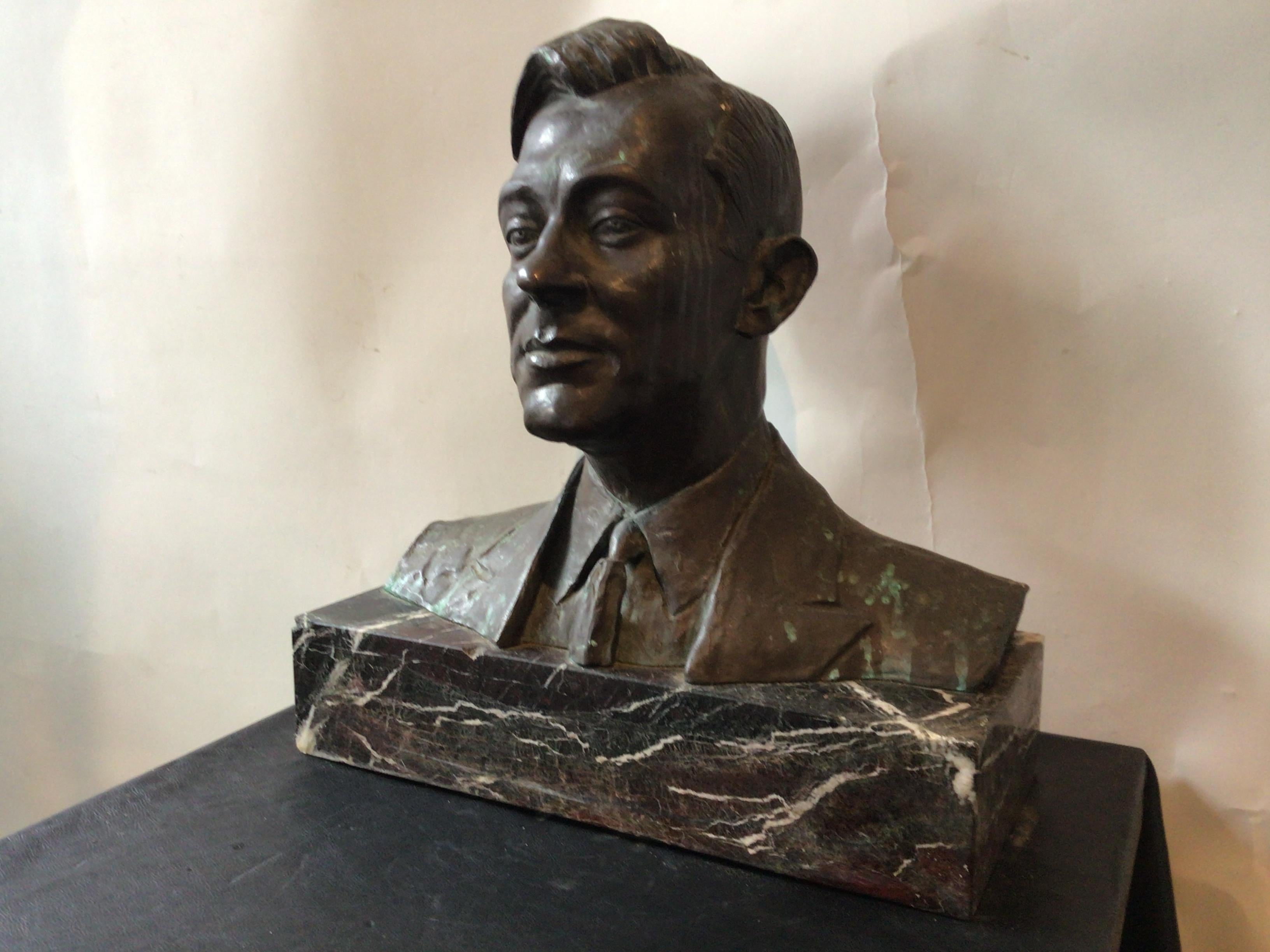 1950s Bronze bust of man on a marble base signed by artist.
Says City Hall New York on back. 1952.
