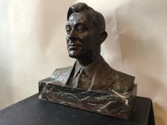 Bronze Bust Of Man On Marble Base Signed By The Artist