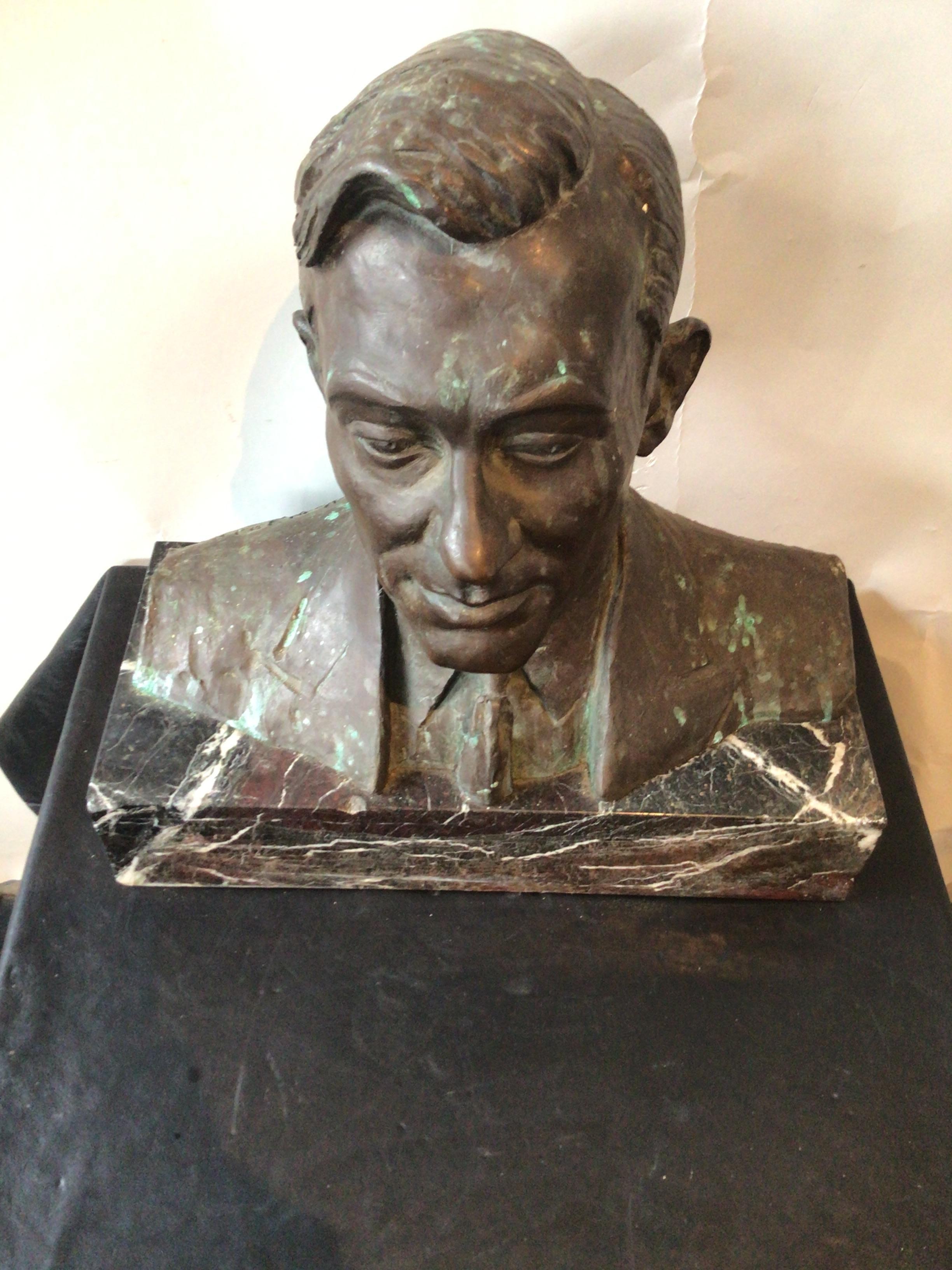 Bronze Bust Of Man On Marble Base Signed By The Artist In Good Condition For Sale In Tarrytown, NY