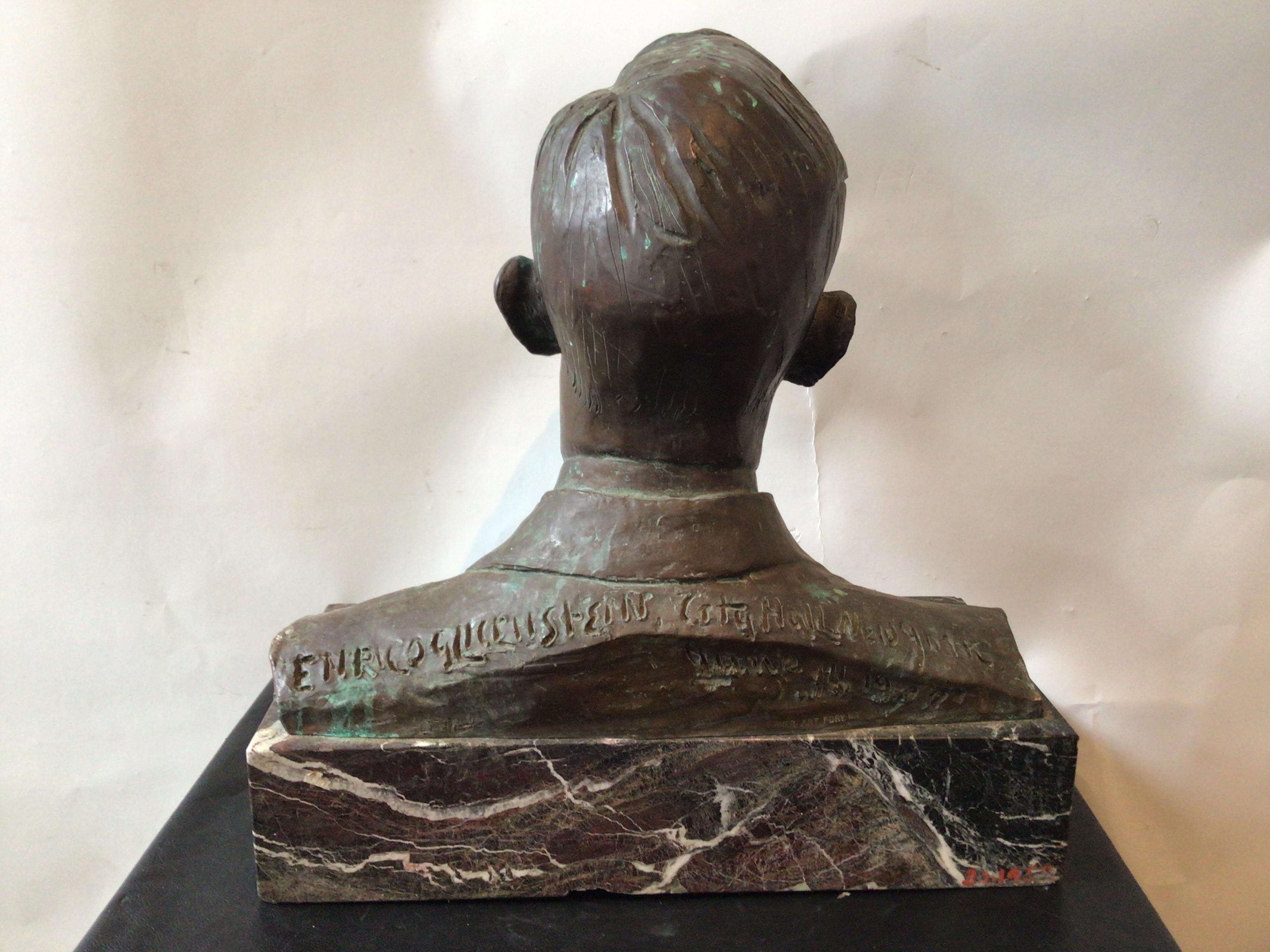 Bronze Bust Of Man On Marble Base Signed By The Artist For Sale 2