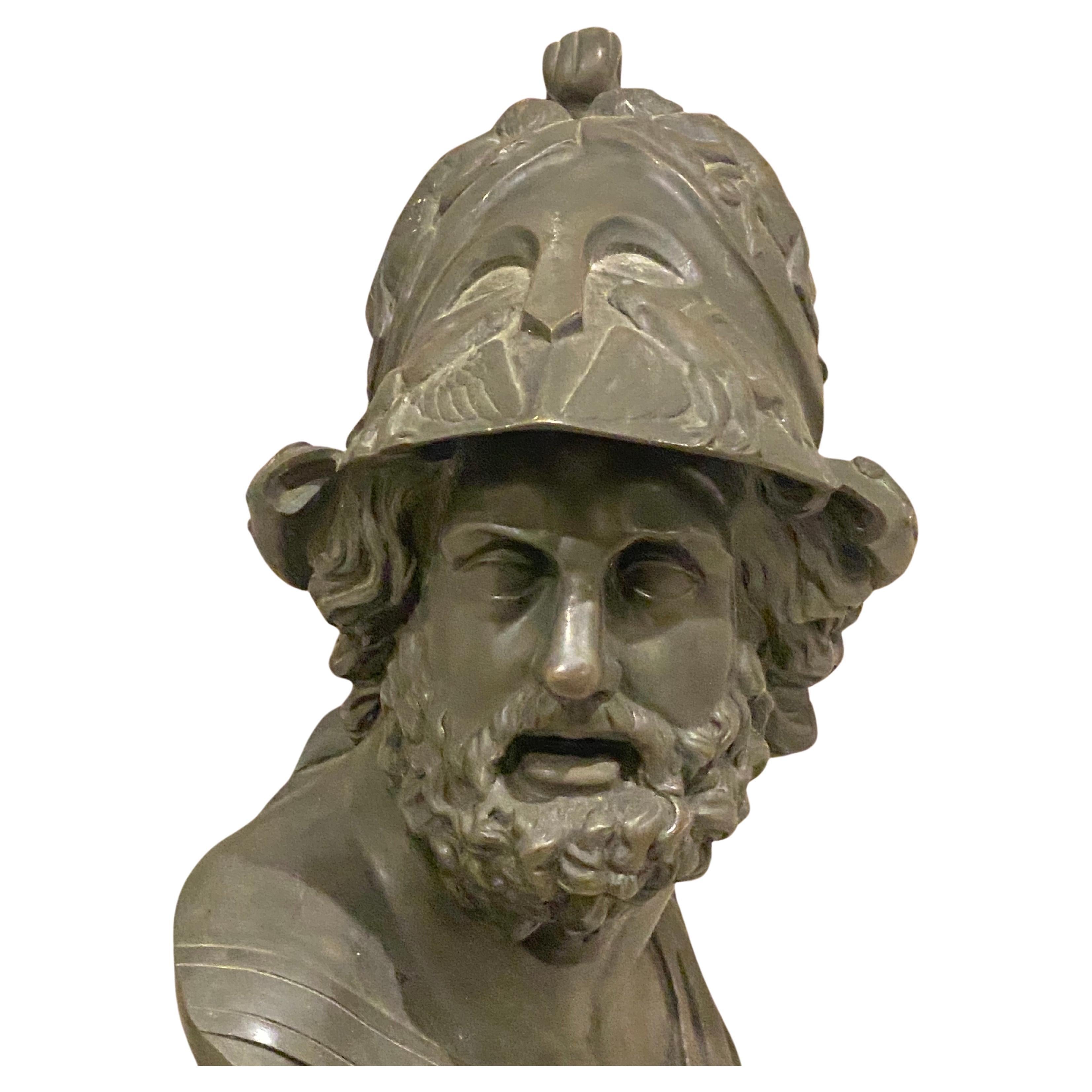 19th Century bronze bust Menelaus mythological king of Sparta. A fine casting with rich patina. In Greek mythology, Menelaus (Greek: Menelaos, from 