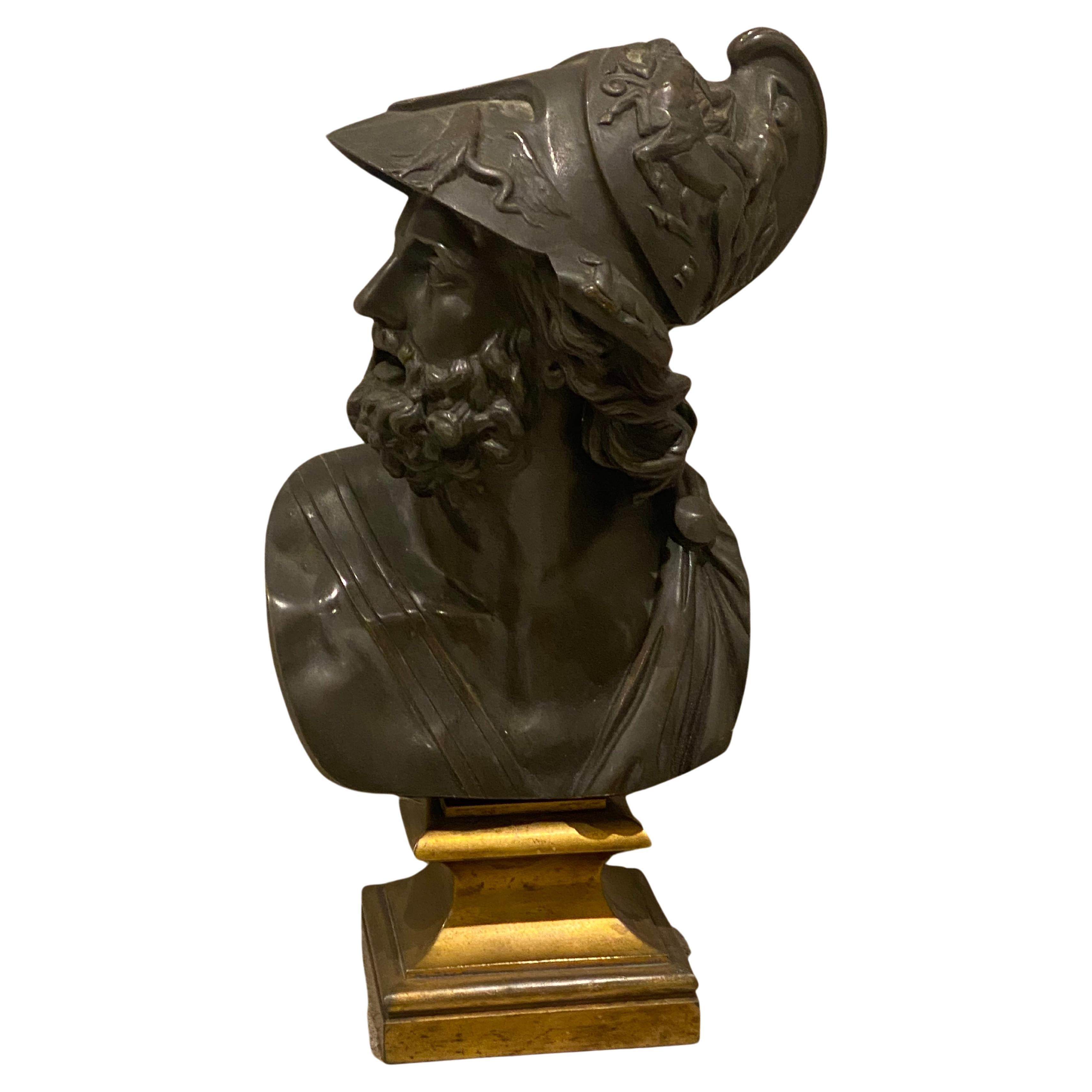 French Bronze Bust of Menelaus King of Sparta Grand Tour, circa 19th Century For Sale