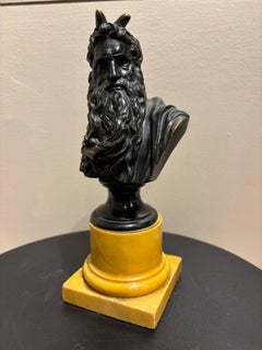 Bronze Bust of Moses on a Sienna Marble Base, After Michelangelo, Signed, 19th C
