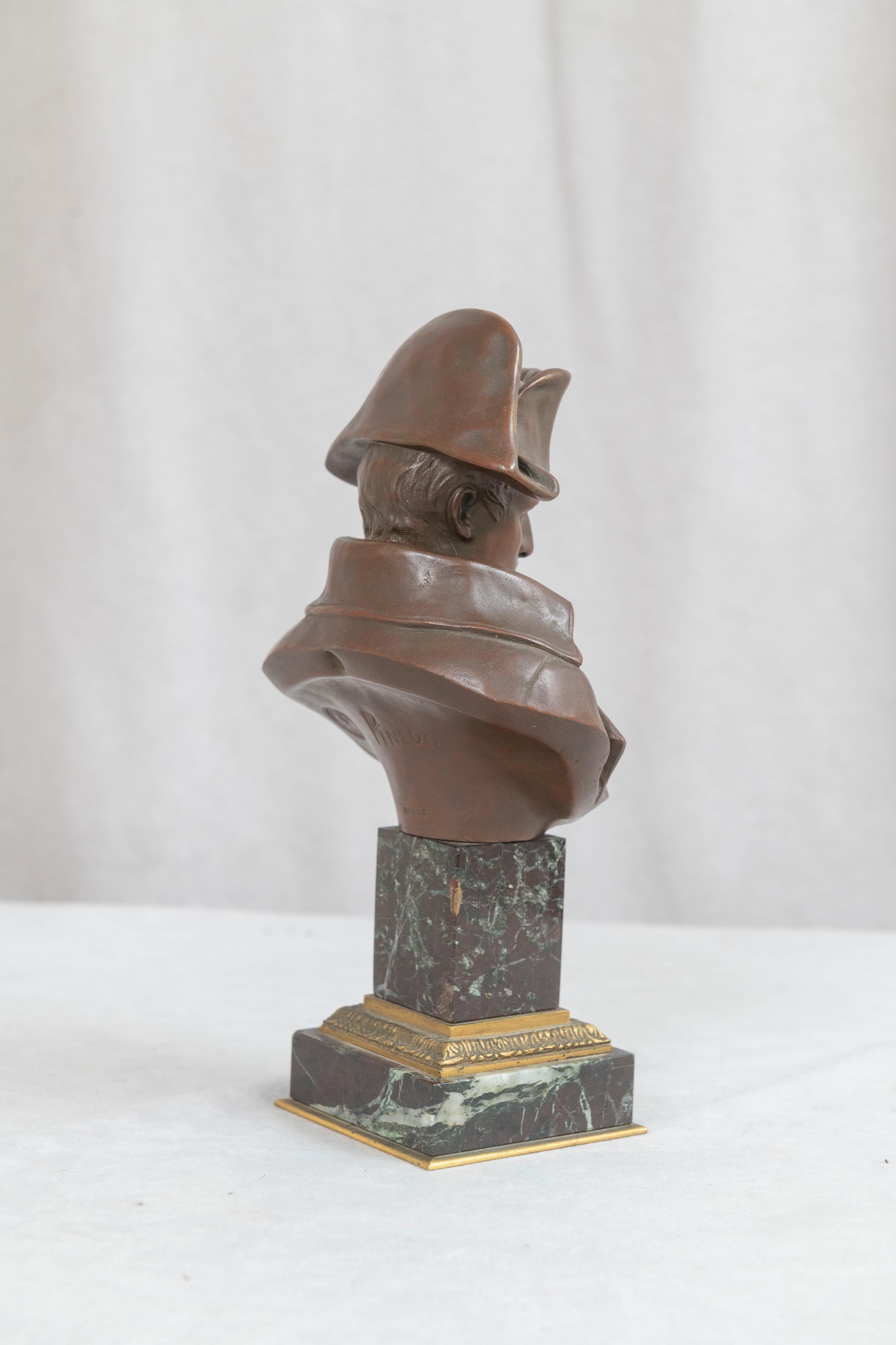 French Bronze Bust of Napoleon Wearing His Medal, Mounted on a Double Marble Base, 1910