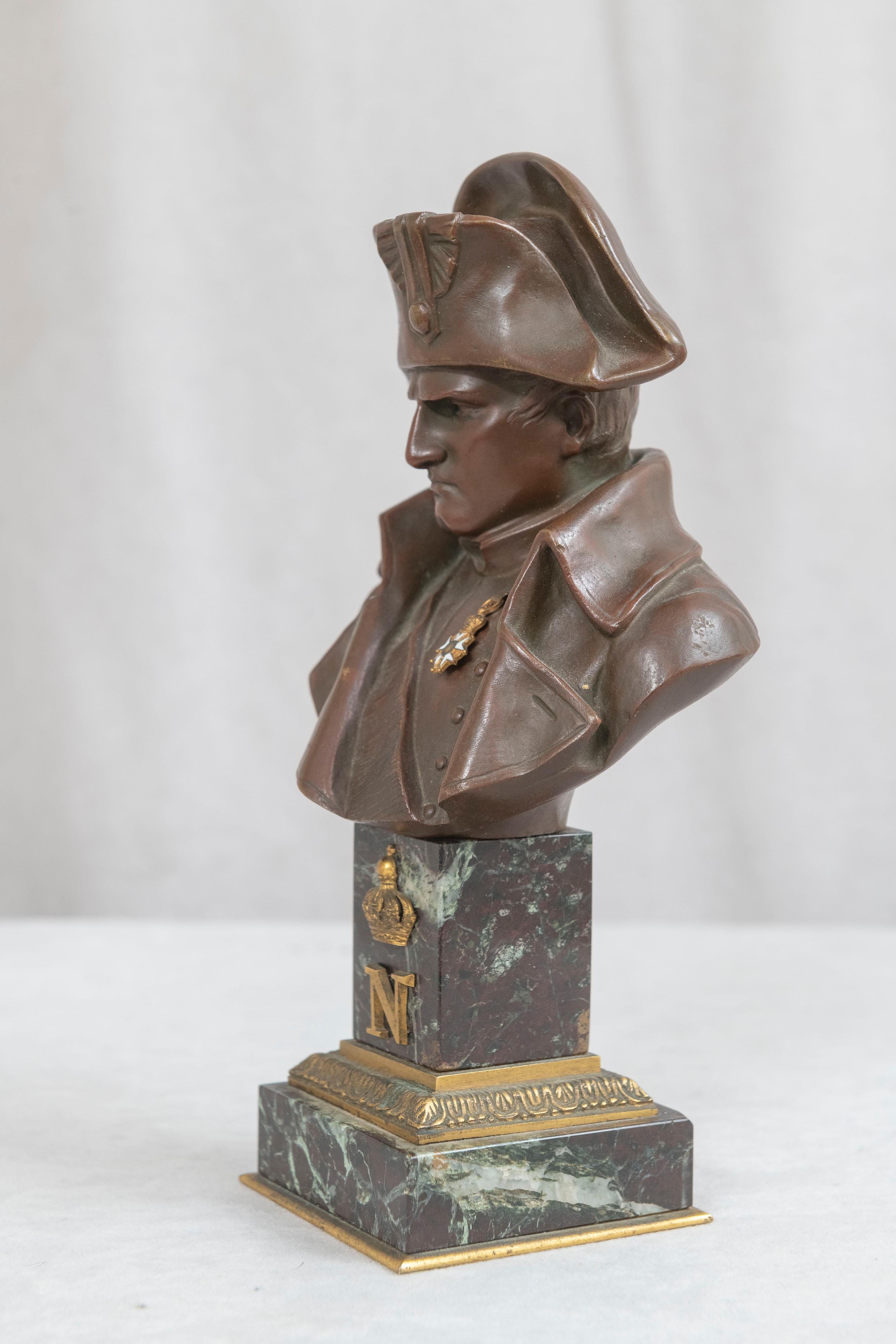 Bronze Bust of Napoleon Wearing His Medal, Mounted on a Double Marble Base, 1910 1