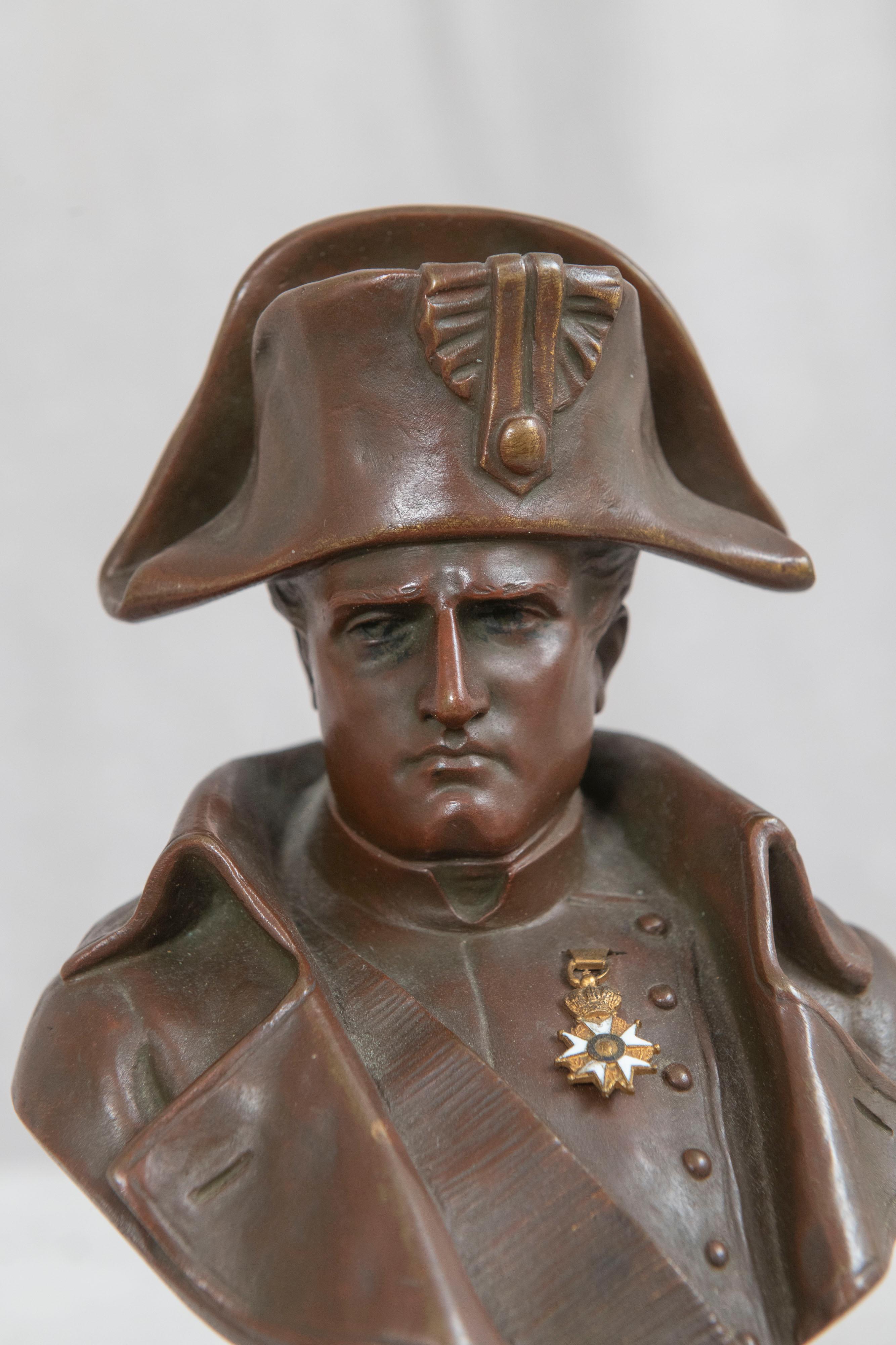 Bronze Bust of Napoleon Wearing His Medal, Mounted on a Double Marble Base, 1910 2