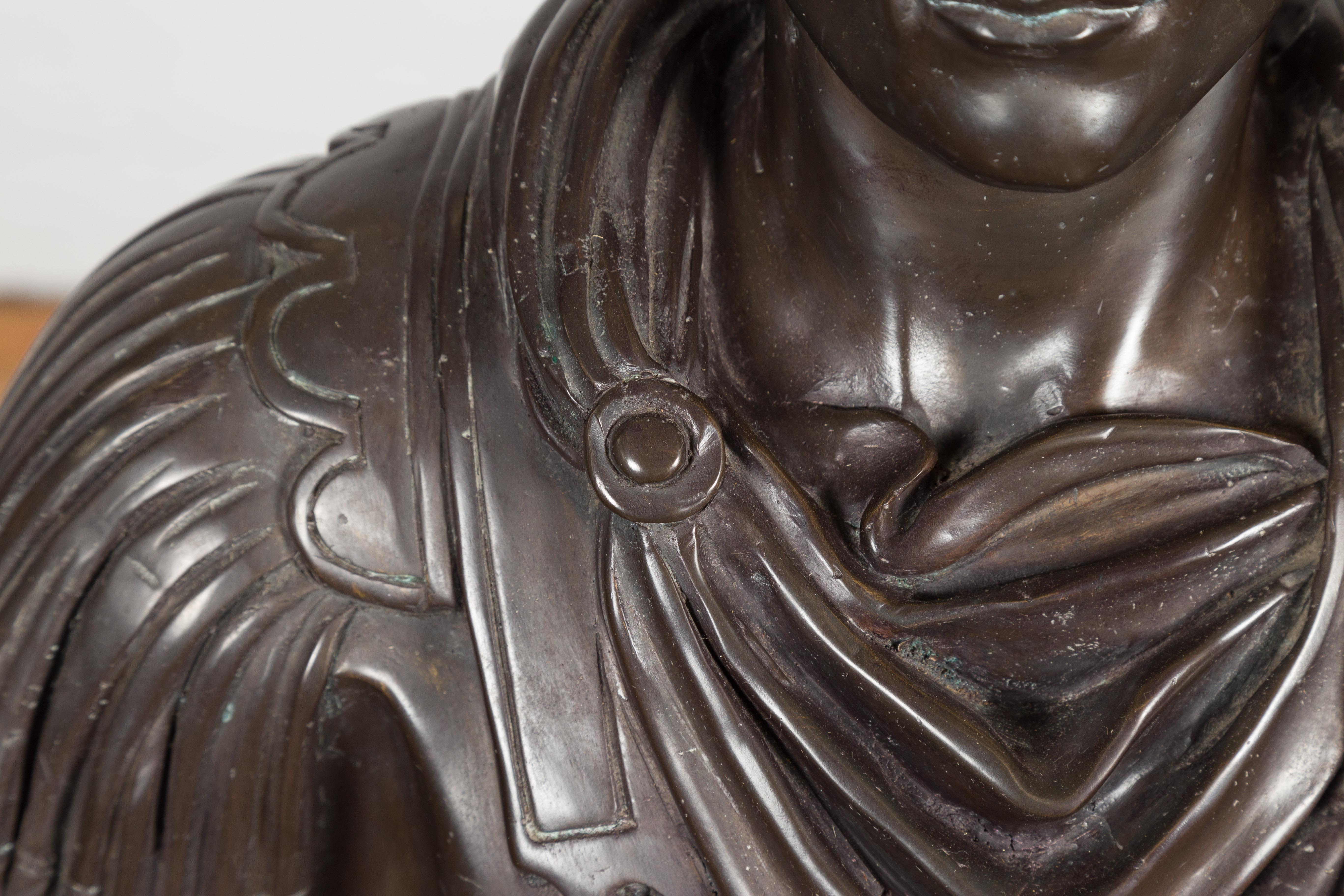 Bronze Bust of Roman Emperor Caesar Augustus in Dark Patina For Sale 13