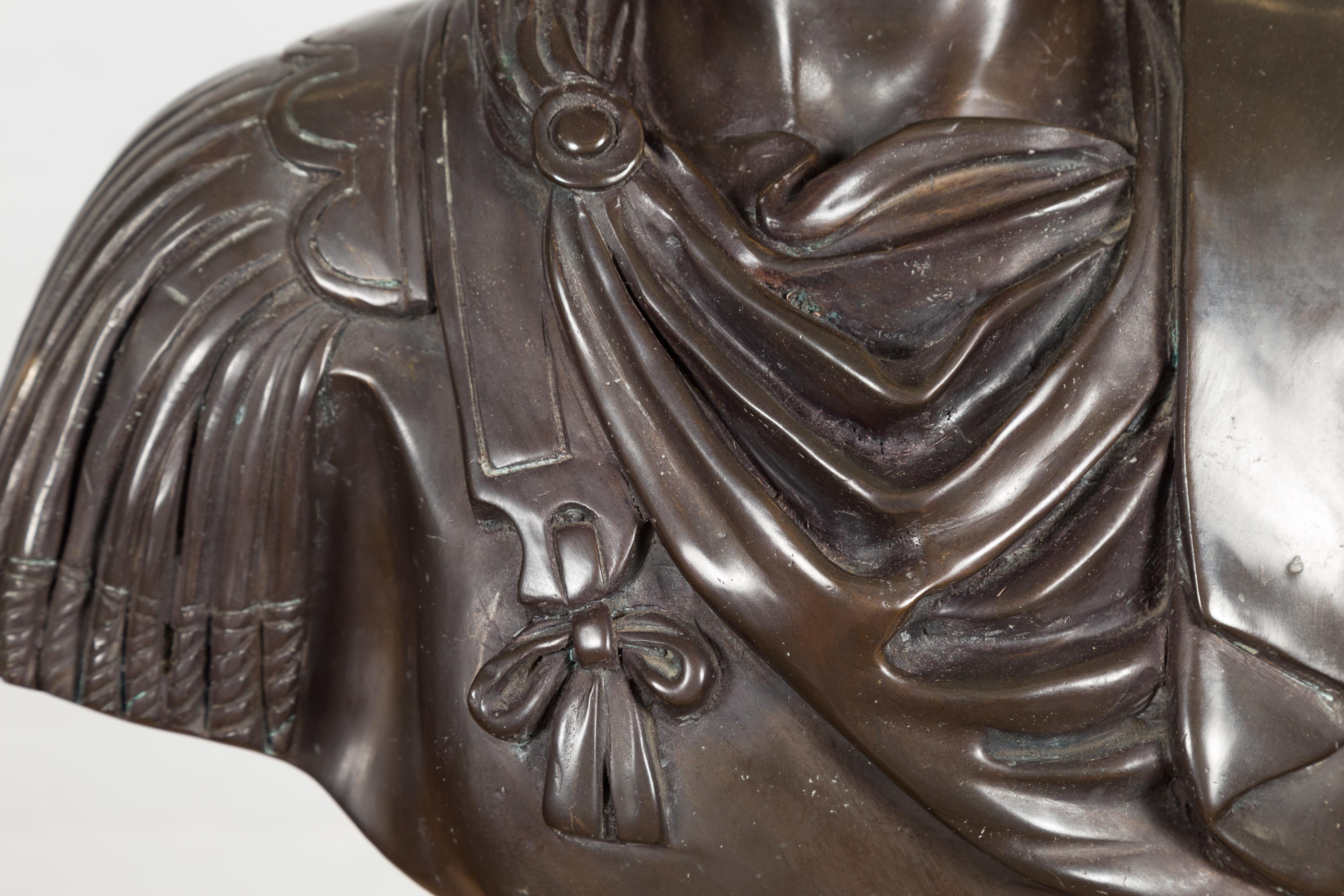 Bronze Bust of Roman Emperor Caesar Augustus in Dark Patina For Sale 3
