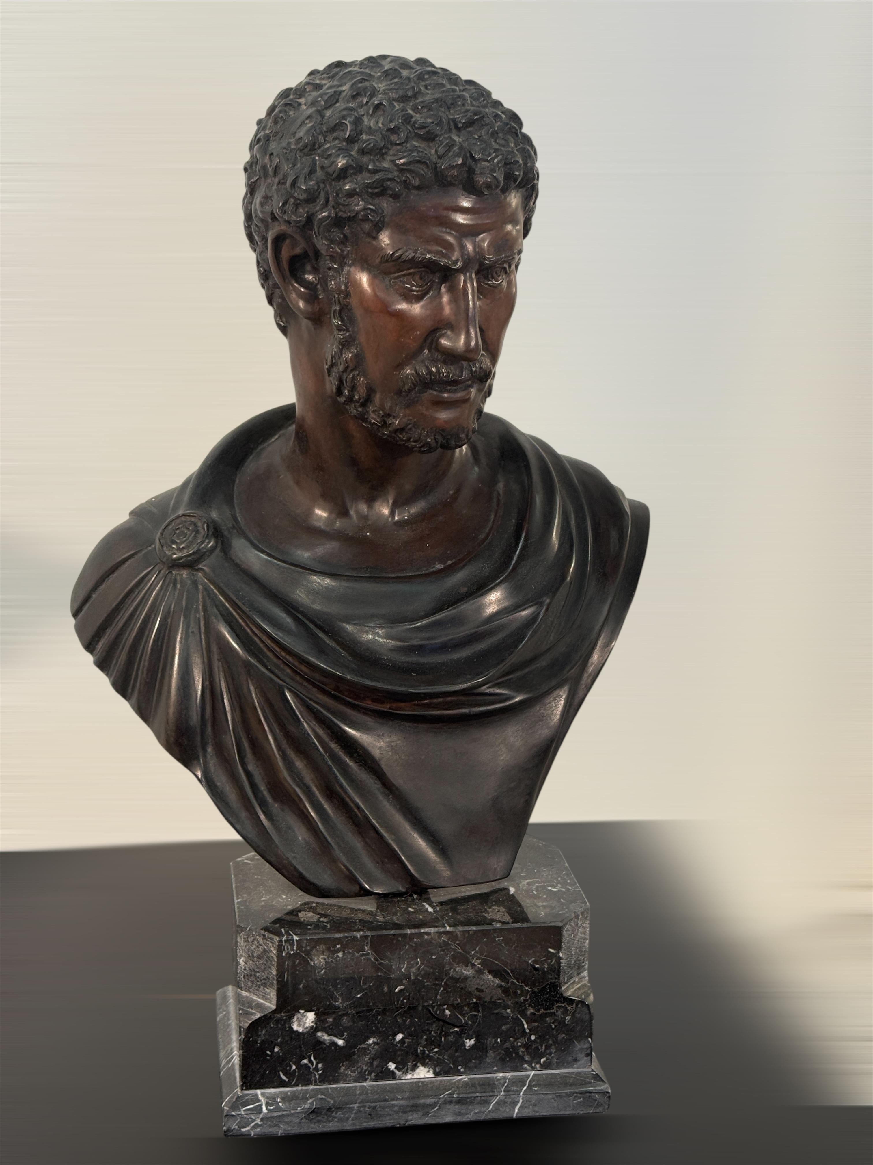 Bronze Bust of Roman Emperor Caracalla on Marble Base For Sale 6