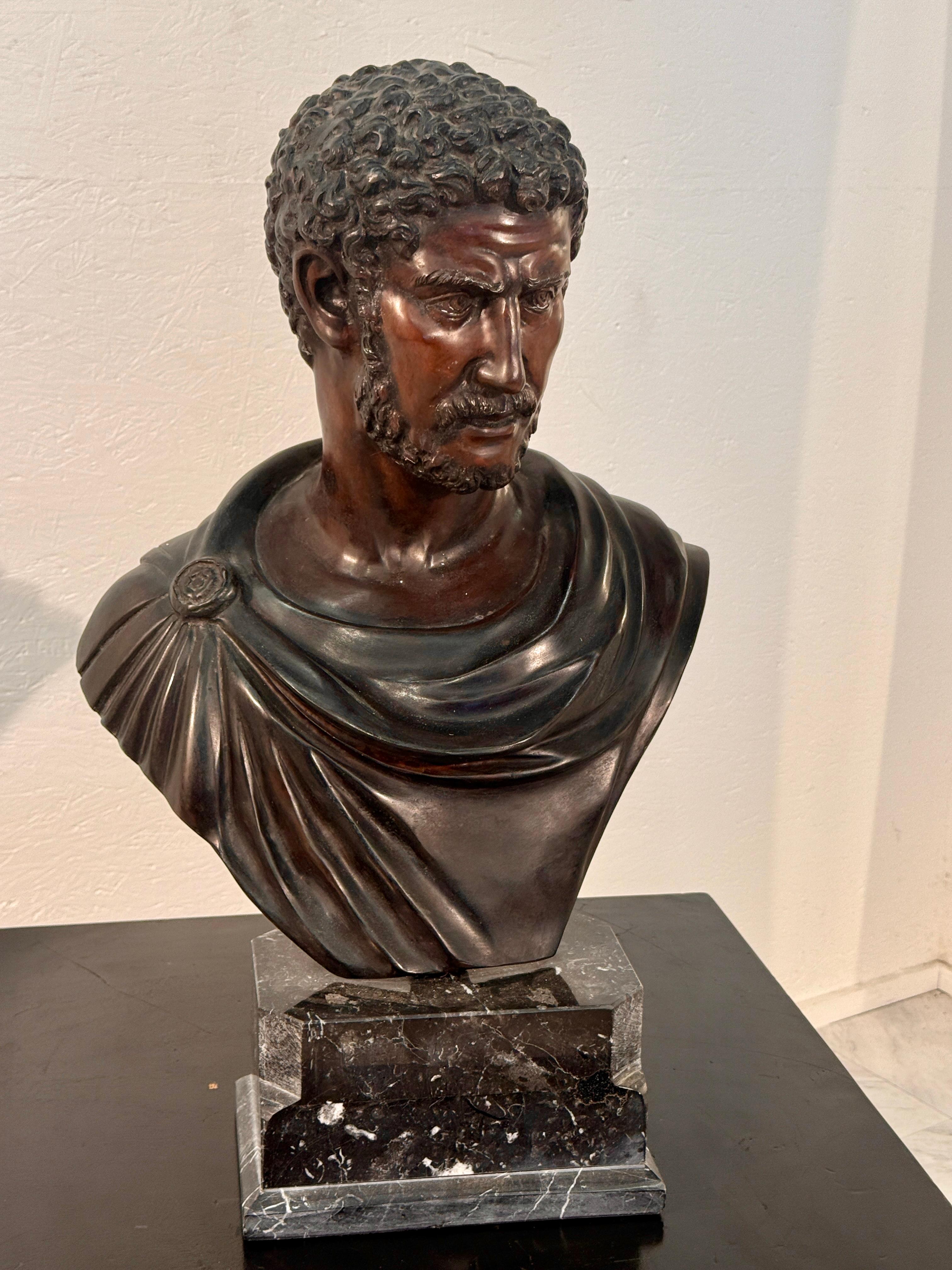 Modern Bronze Bust of Roman Emperor Caracalla on Marble Base For Sale