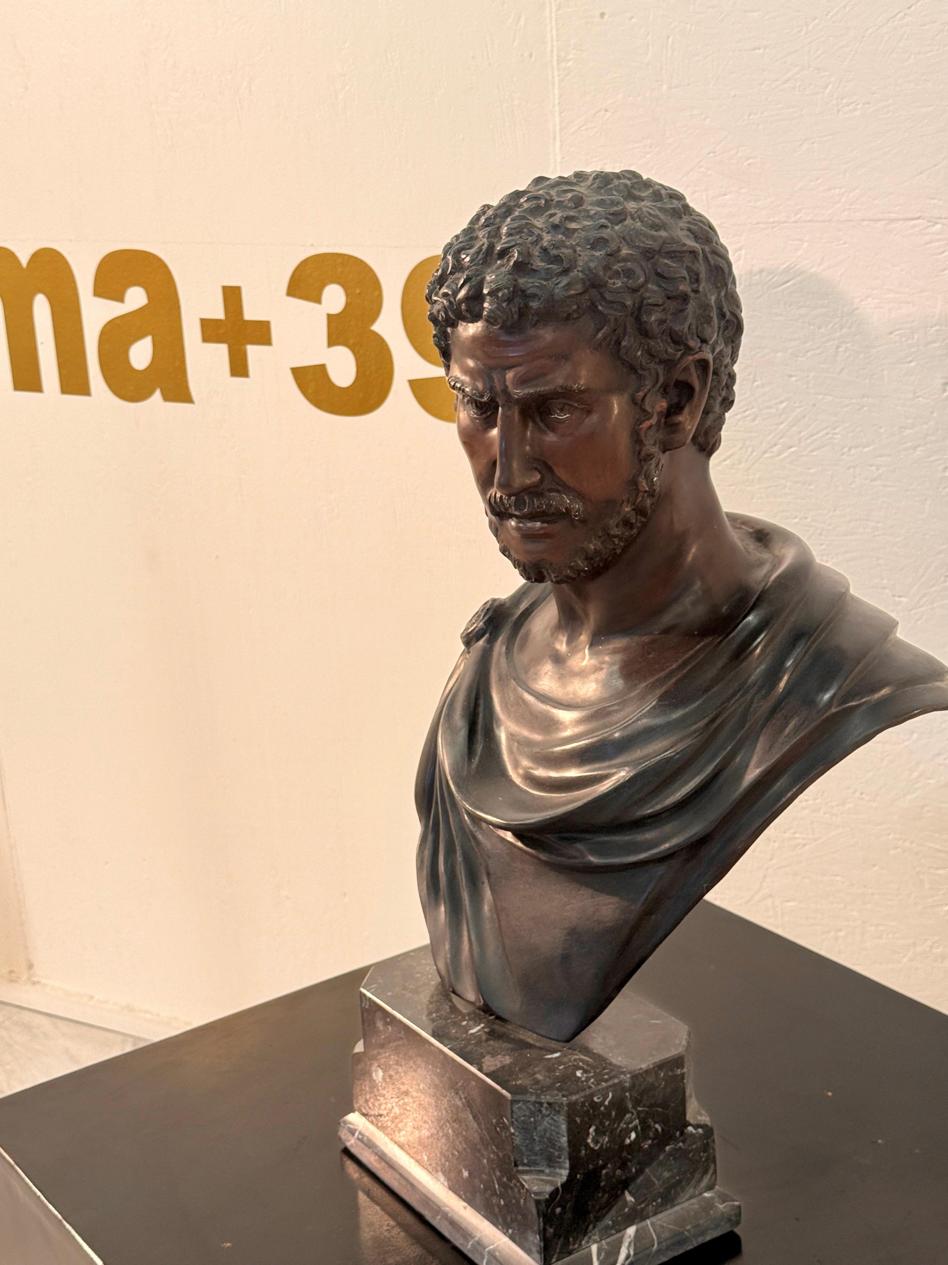 Italian Bronze Bust of Roman Emperor Caracalla on Marble Base For Sale