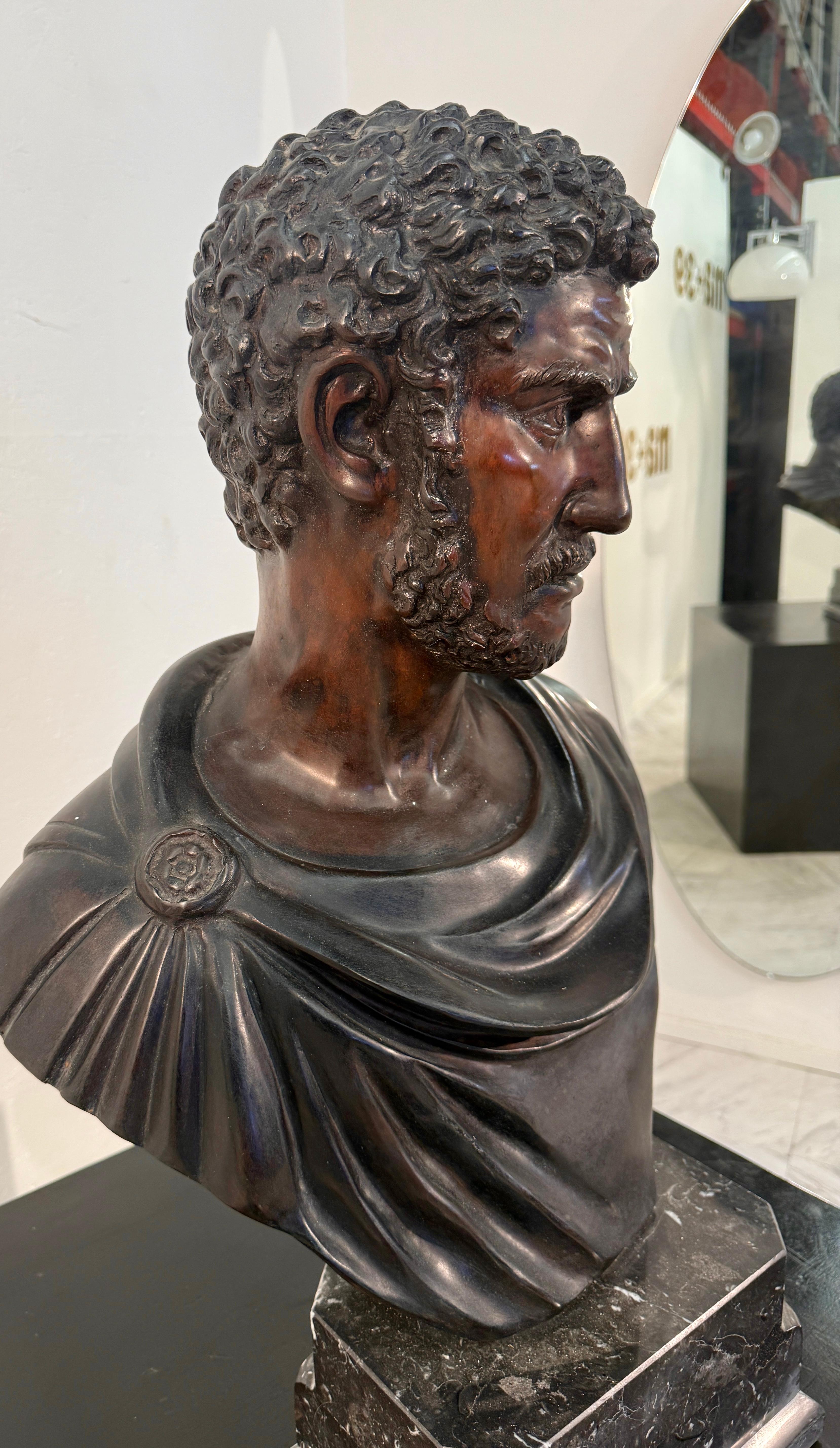 Bronze Bust of Roman Emperor Caracalla on Marble Base For Sale 2