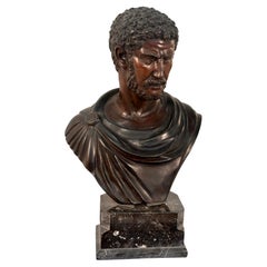 Bronze Bust of Roman Emperor Caracalla on Marble Base