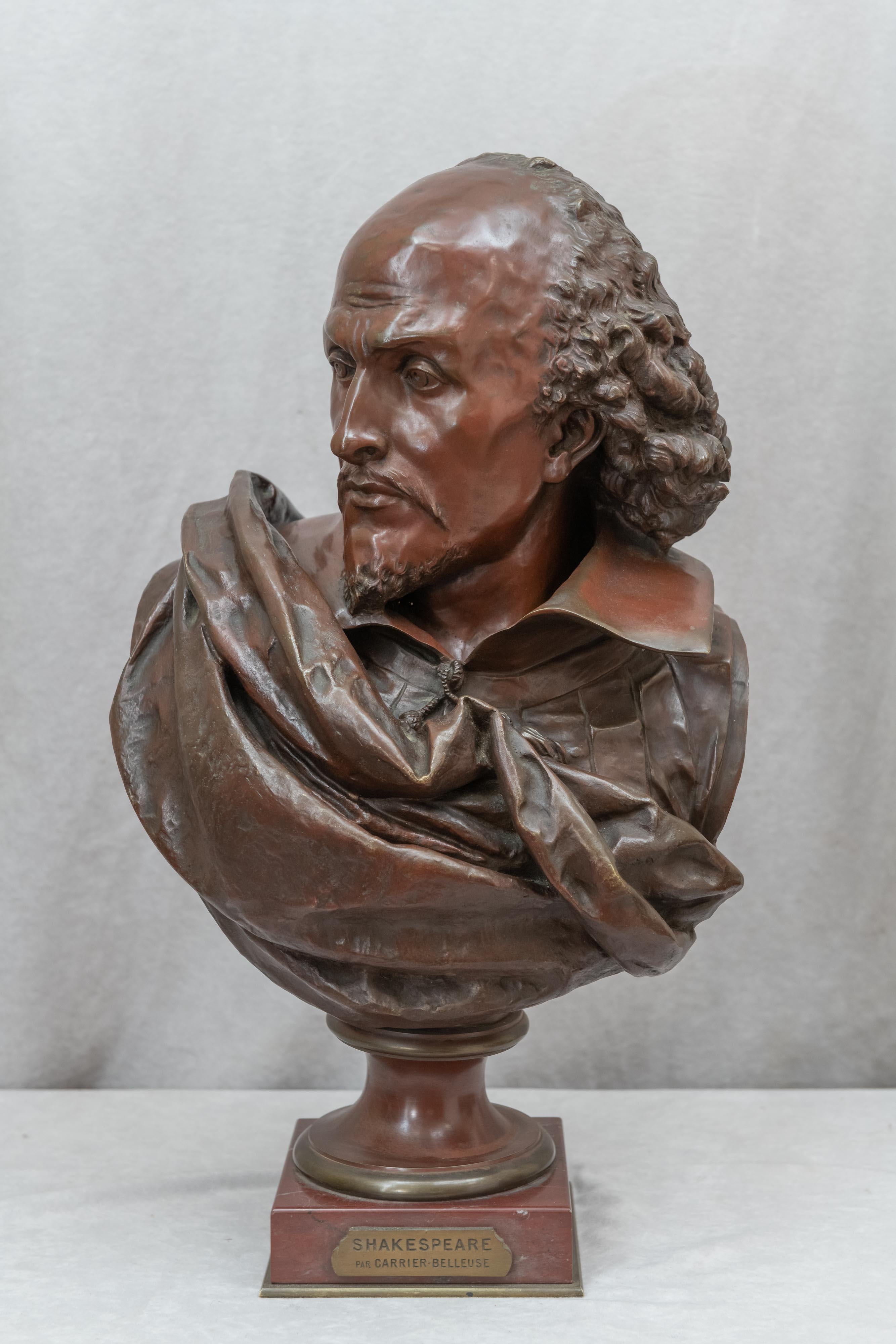 Bronze Bust of Wm. Shakespeare, French, Late 19th Century by Carrier Belleuse 5