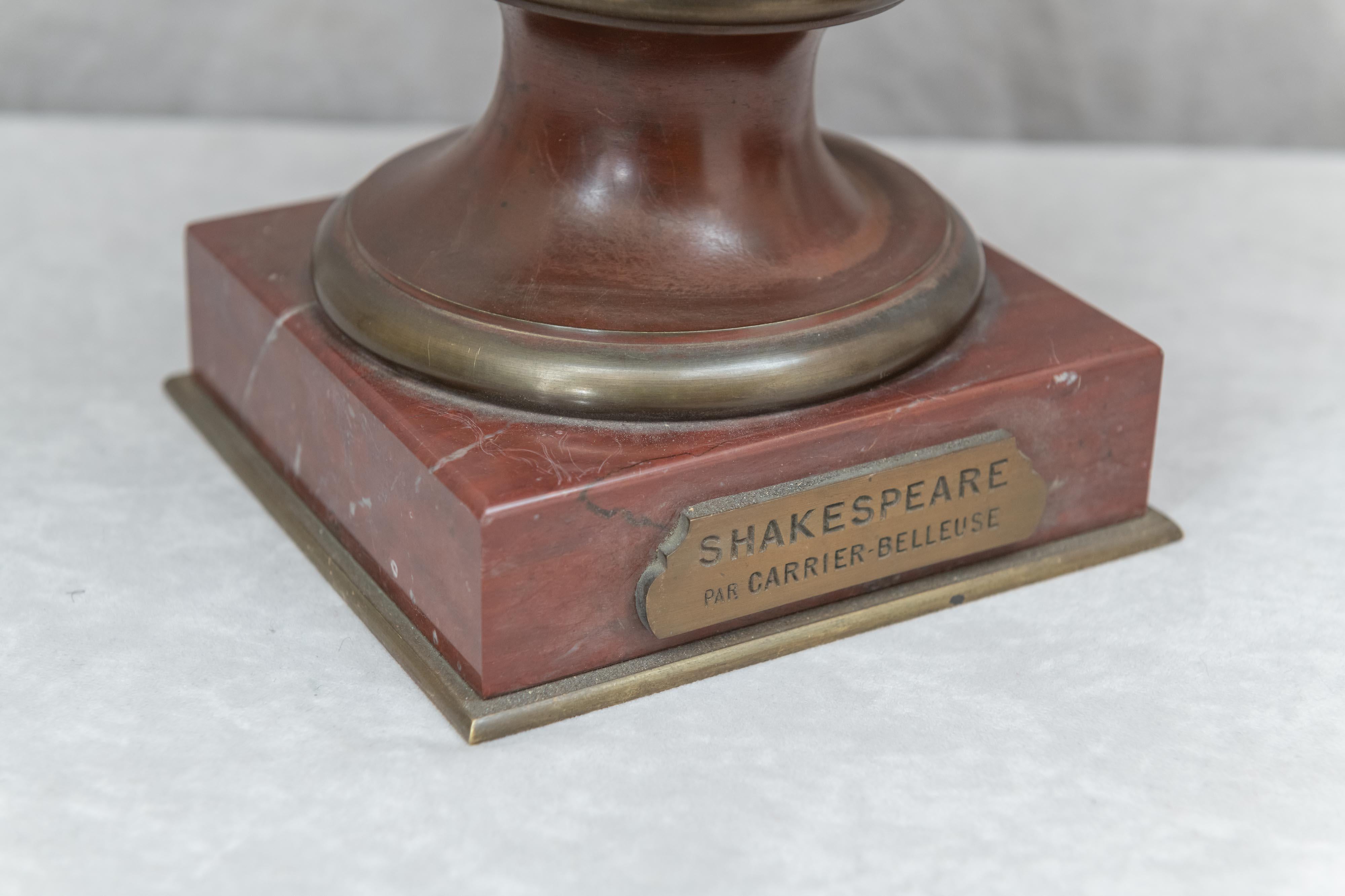 The exceptional large bust of Wm. Shakespeare is as detailed and life like as any bronze bust can be executed. If you just look at his forehead you will see how finely sculpted and cast this bronze was done. Enhanced by a rich warm reddish brown