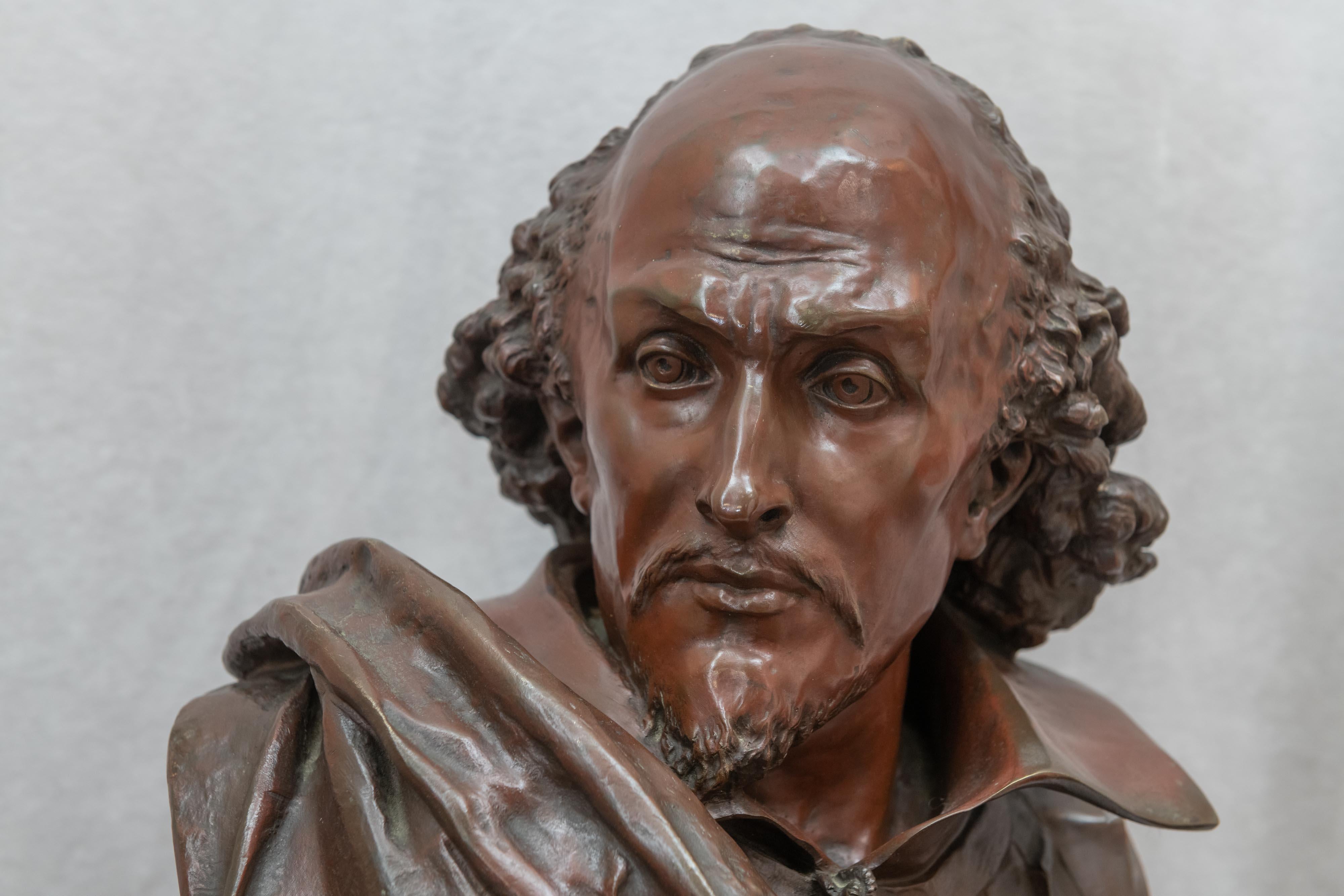 Beaux Arts Bronze Bust of Wm. Shakespeare, French, Late 19th Century by Carrier Belleuse