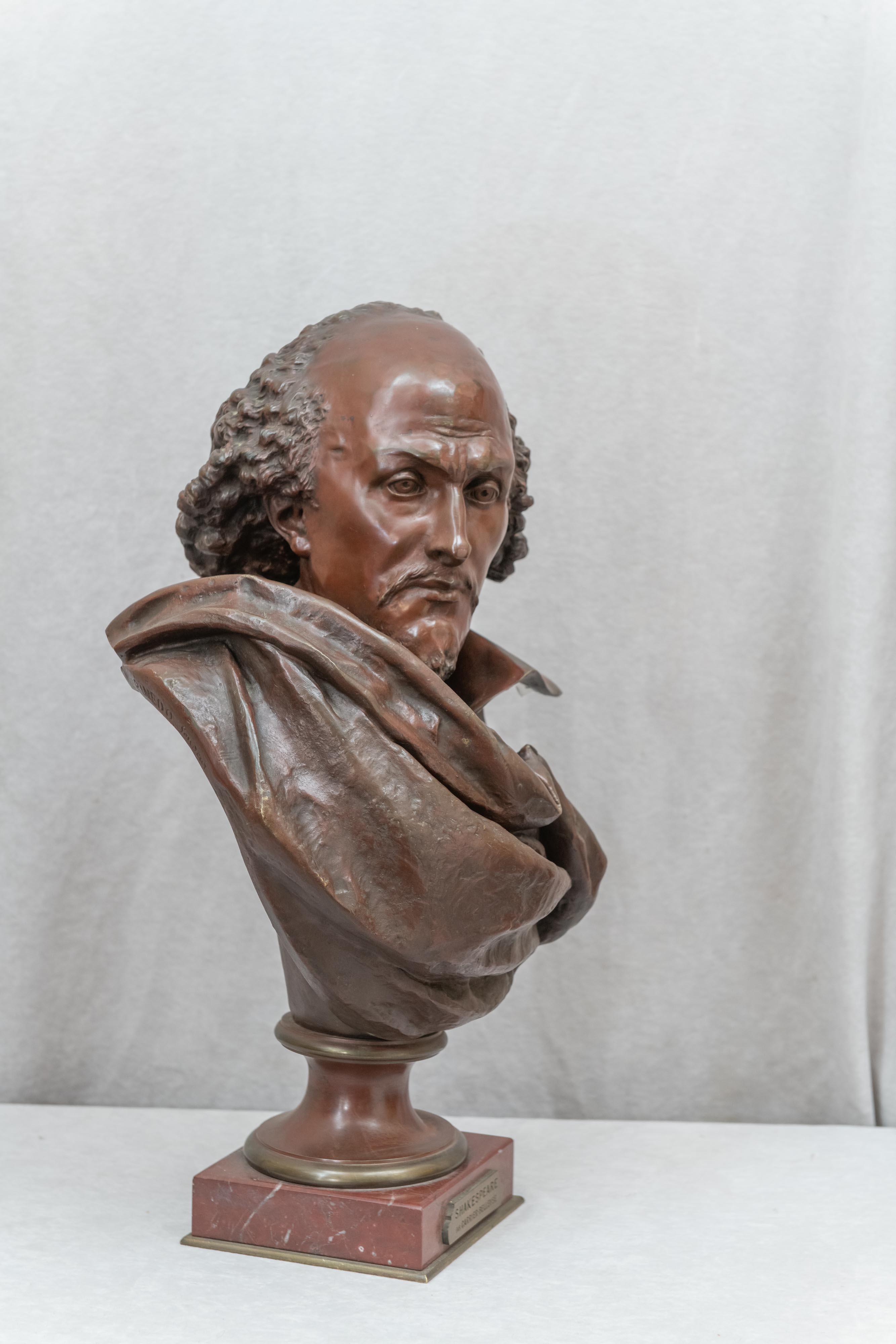 Patinated Bronze Bust of Wm. Shakespeare, French, Late 19th Century by Carrier Belleuse