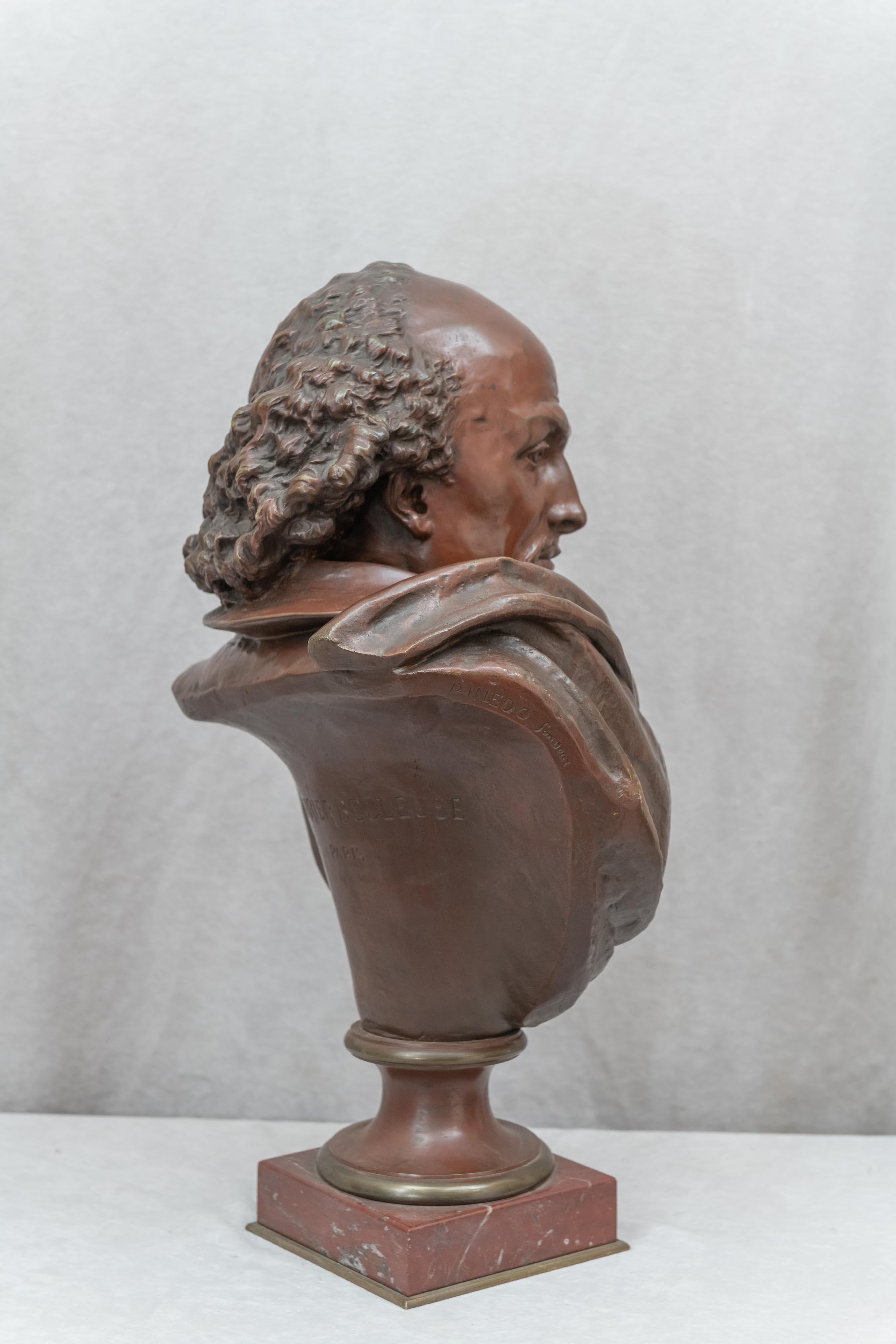 Bronze Bust of Wm. Shakespeare, French, Late 19th Century by Carrier Belleuse In Good Condition In Petaluma, CA