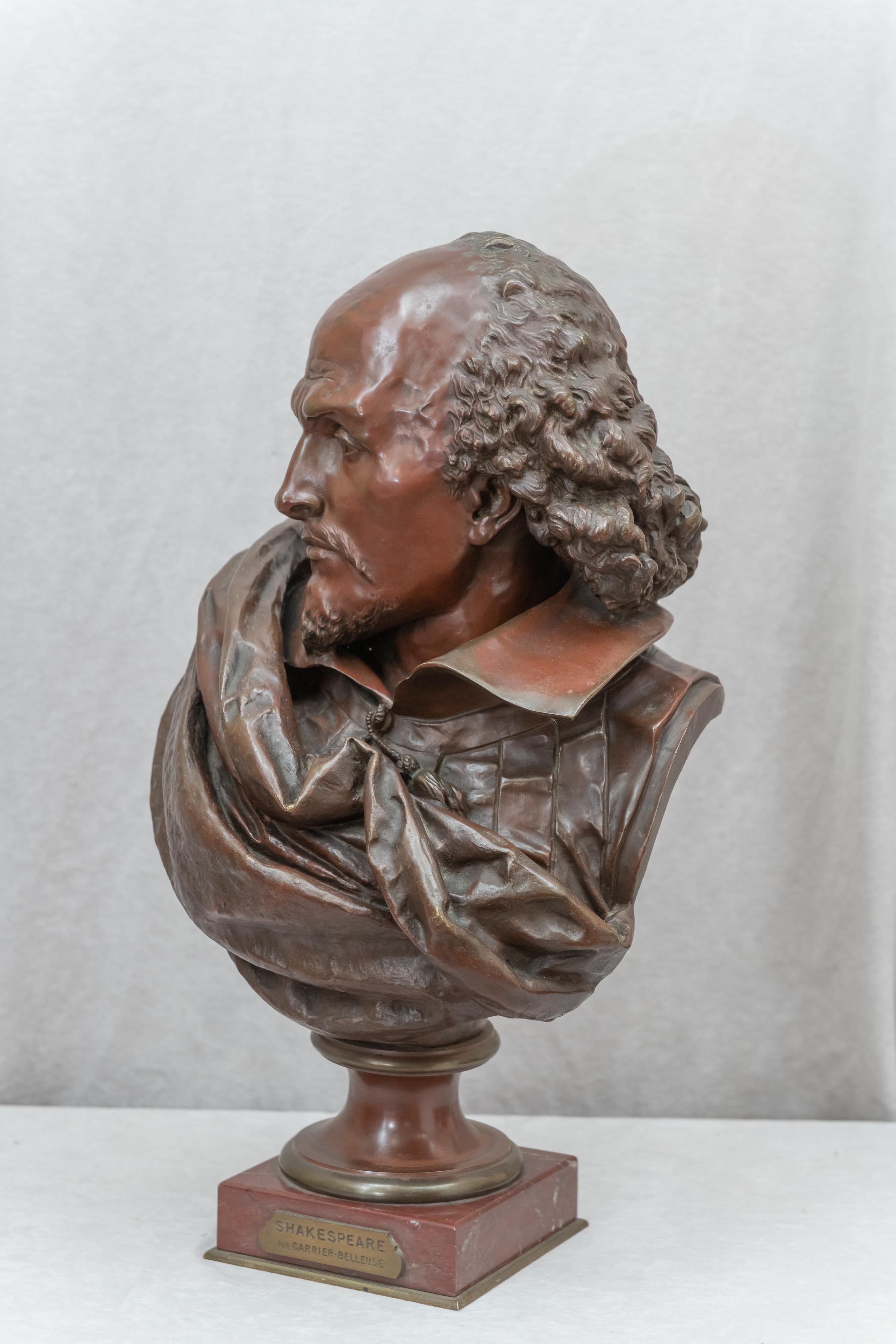 Bronze Bust of Wm. Shakespeare, French, Late 19th Century by Carrier Belleuse 4