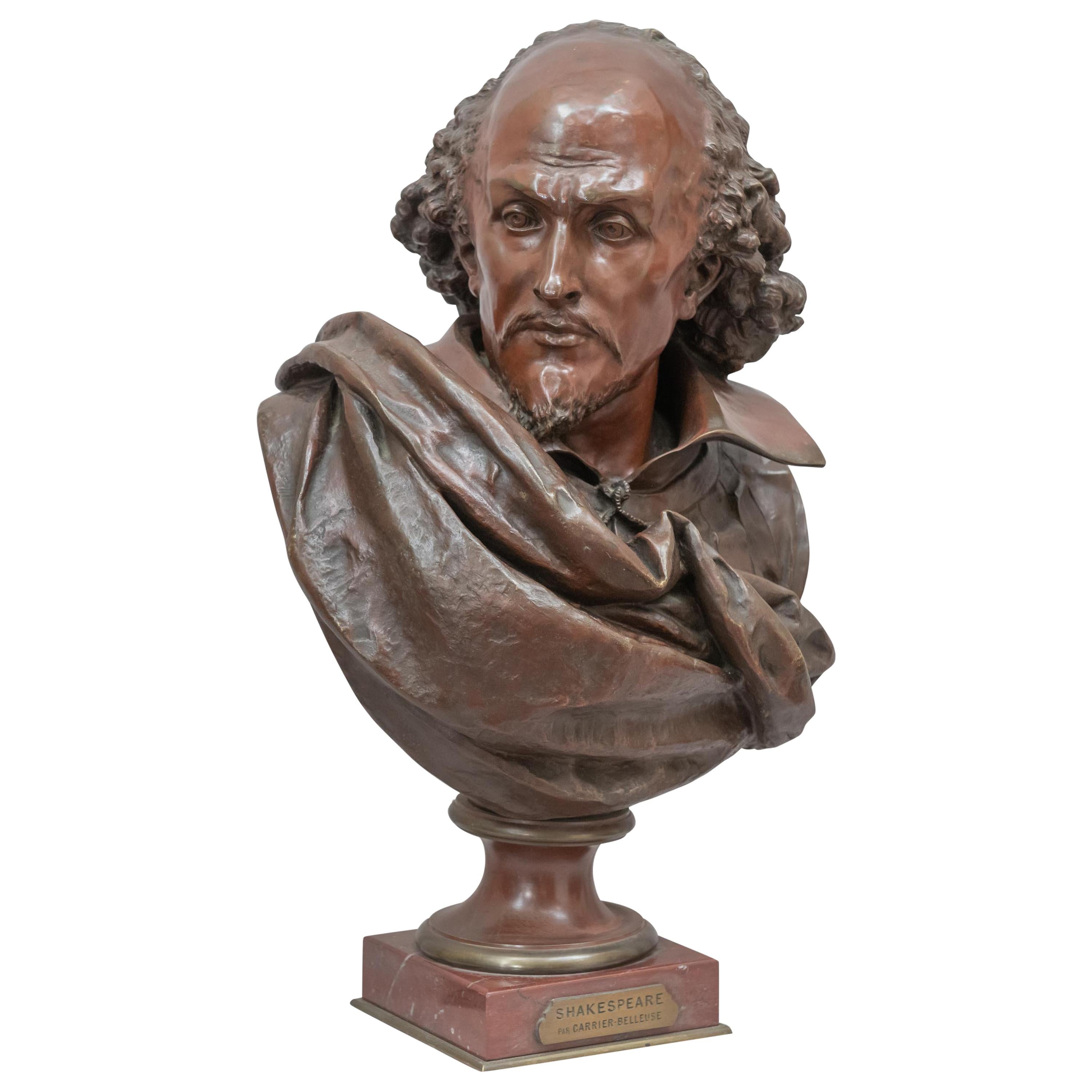 Bronze Bust of Wm. Shakespeare, French, Late 19th Century by Carrier Belleuse