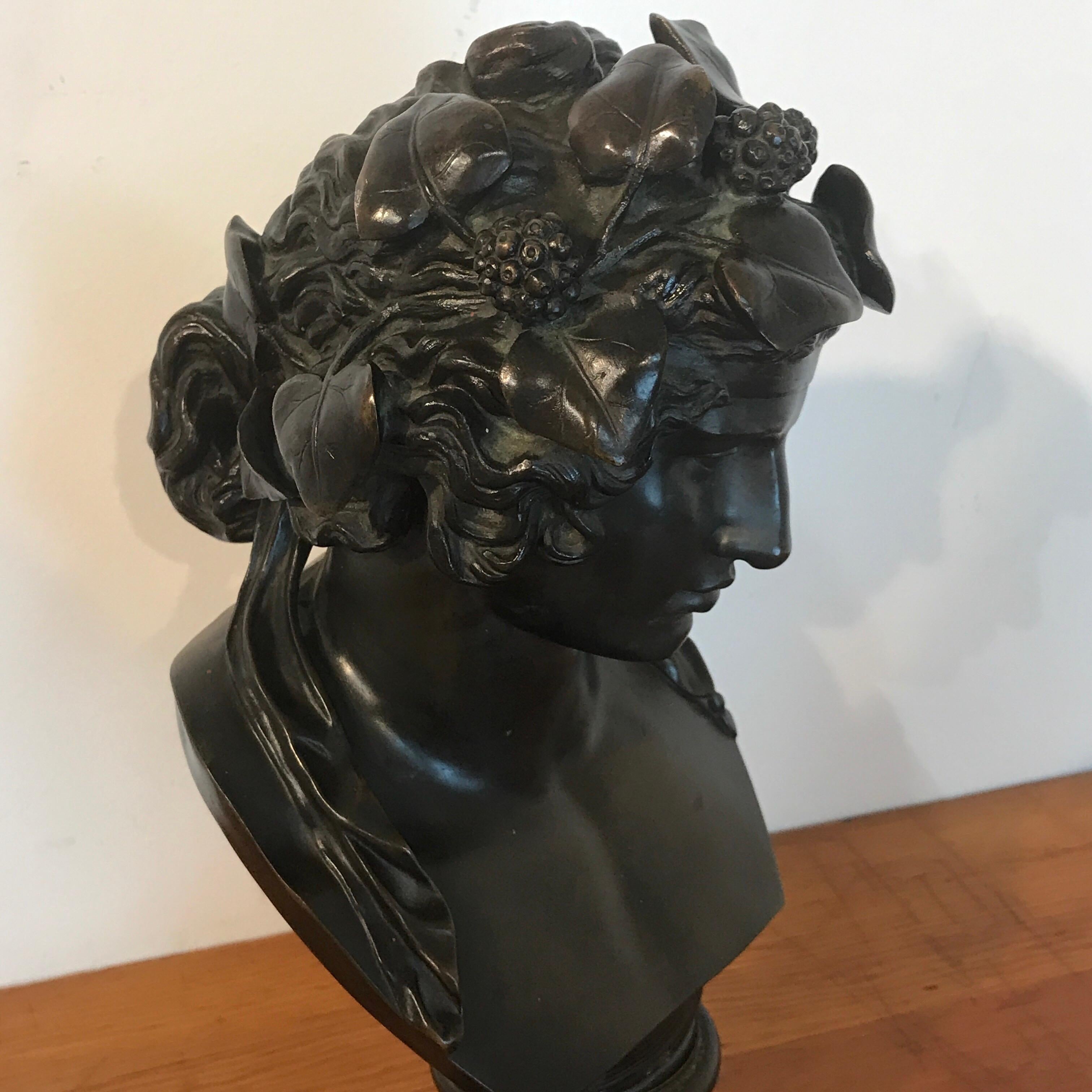 Cast Bronze Bust of Young Bacchus, Attributed to F. Barbedienne