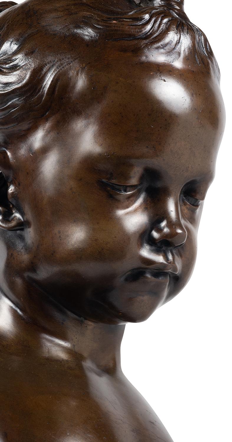 Romantique Buste en bronze d'une jeune fille, 19ème siècle en vente