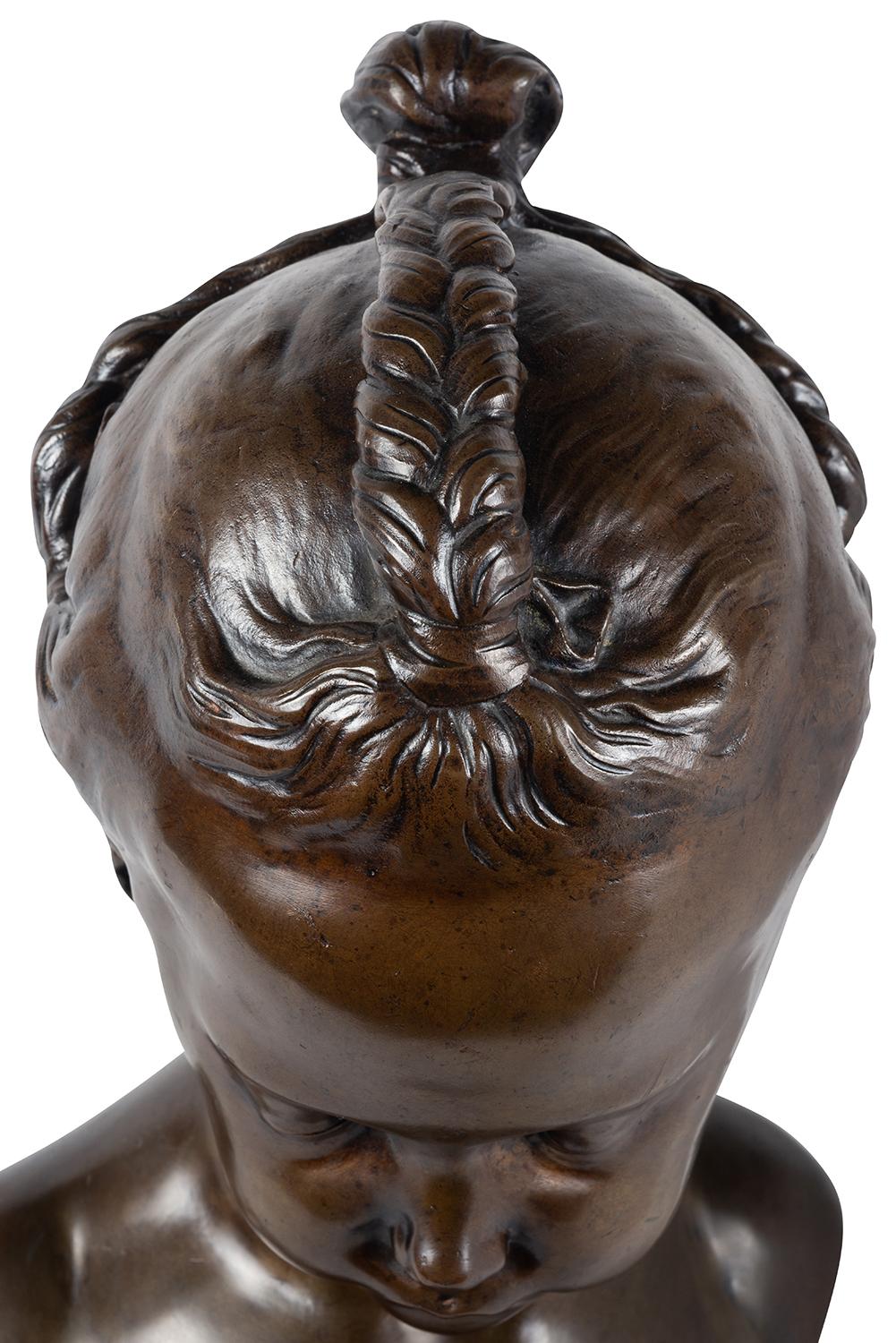 Romantic Bronze Bust of Young Girl, 19th Century For Sale