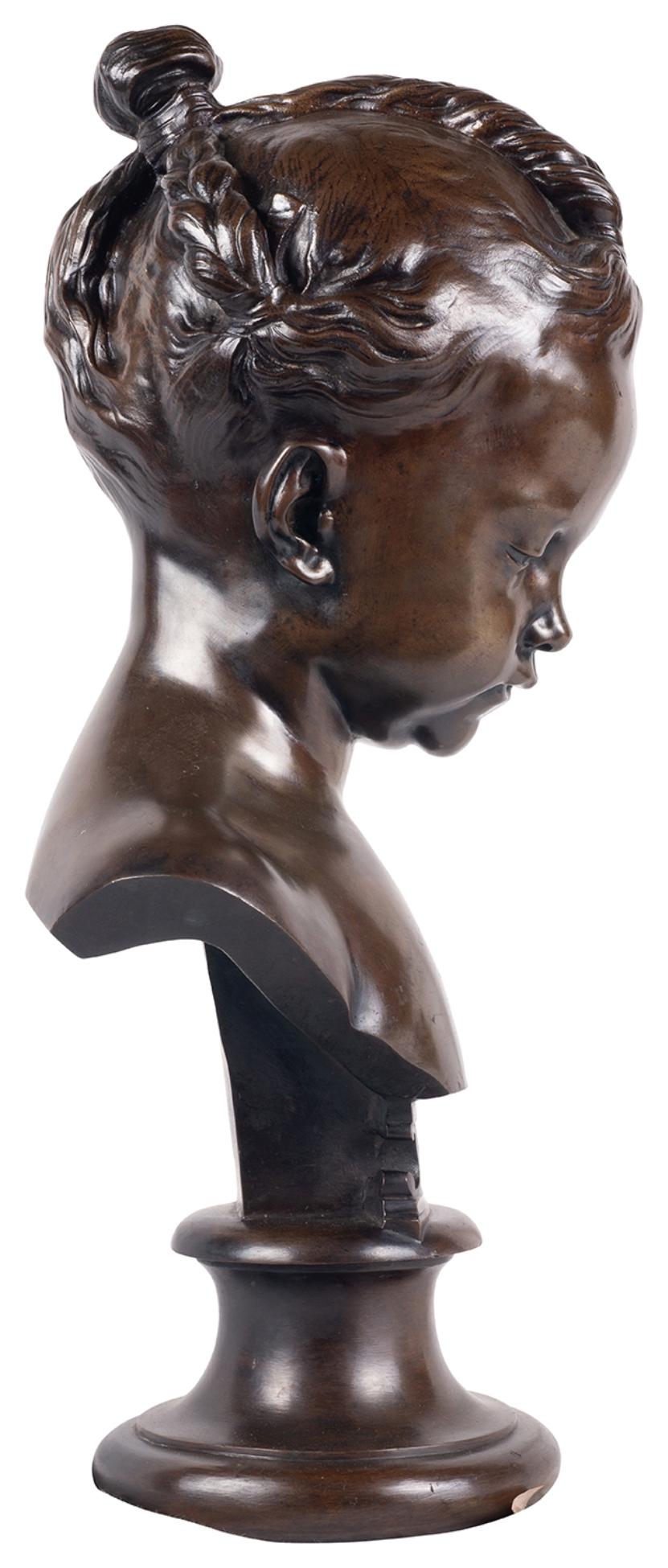 French Bronze Bust of Young Girl, 19th Century For Sale
