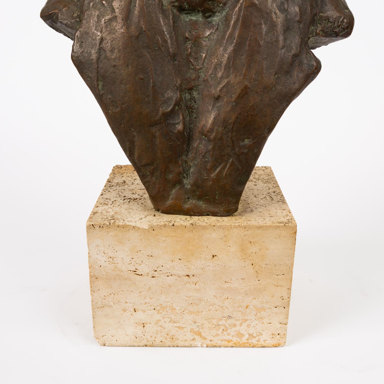 Bronze Bust of Young Man on Travertine Mount 3