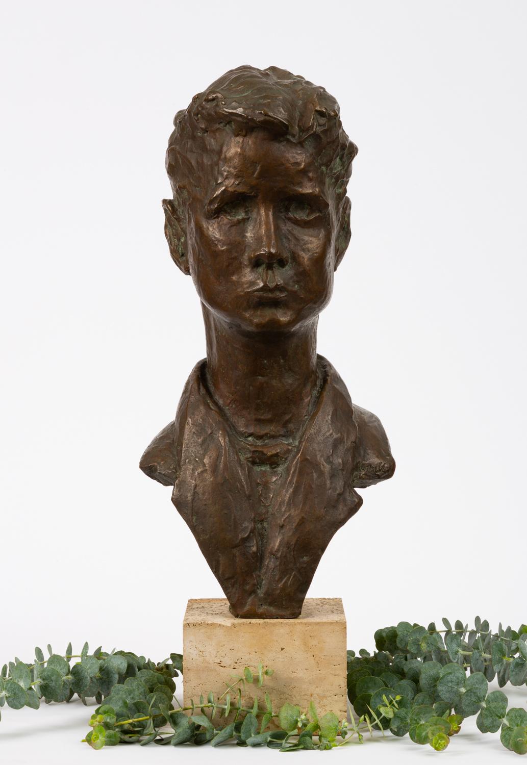Bronze Bust of Young Man on Travertine Mount 5
