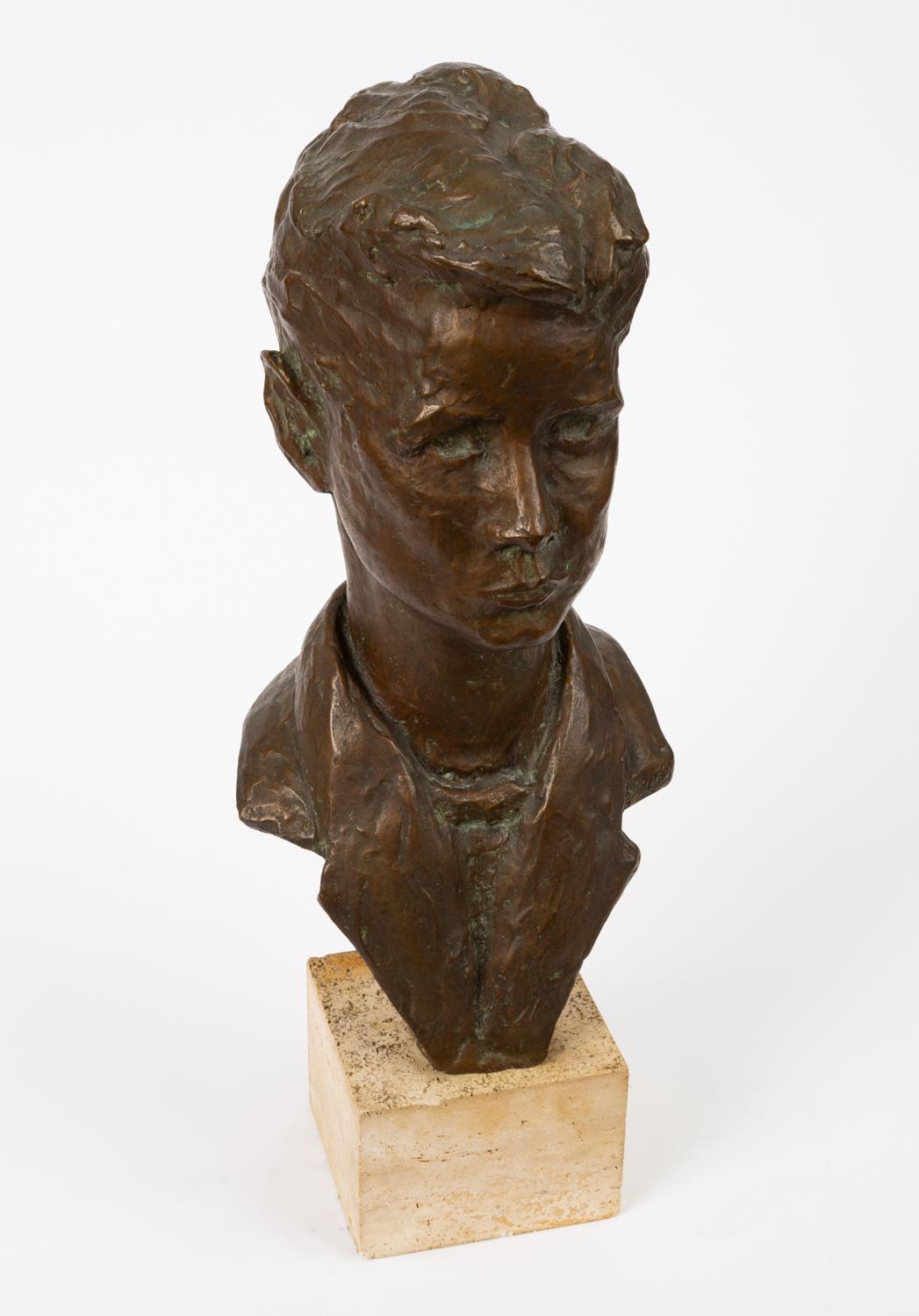 Bronze Bust of Young Man on Travertine Mount 1