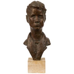 Bronze Bust of Young Man on Travertine Mount